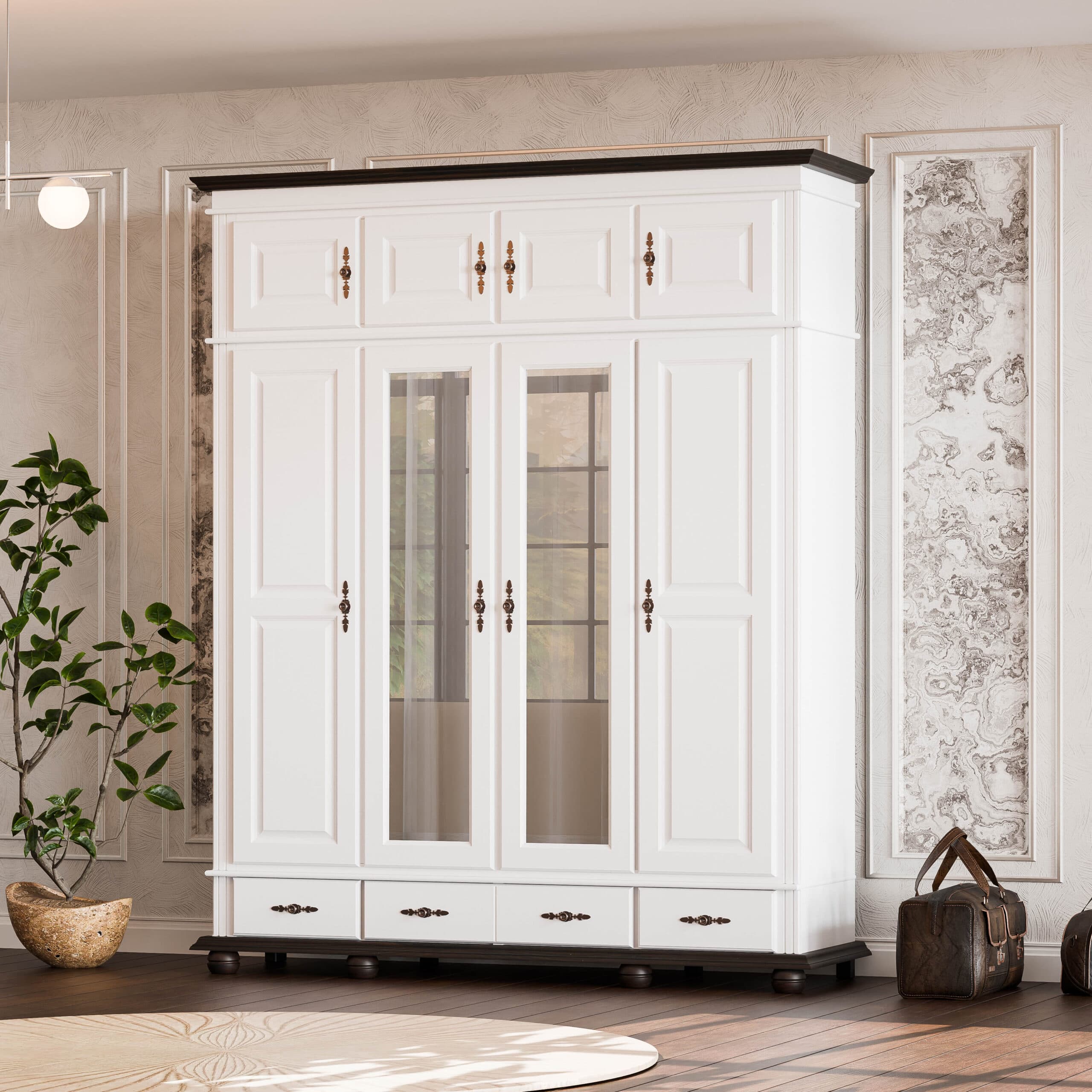 Armoire en bois massif Nordby à 4 portes, hauteur 260 cm