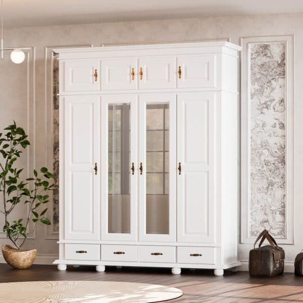 Armoire en bois massif Nordby à 4 portes, hauteur 260 cm
