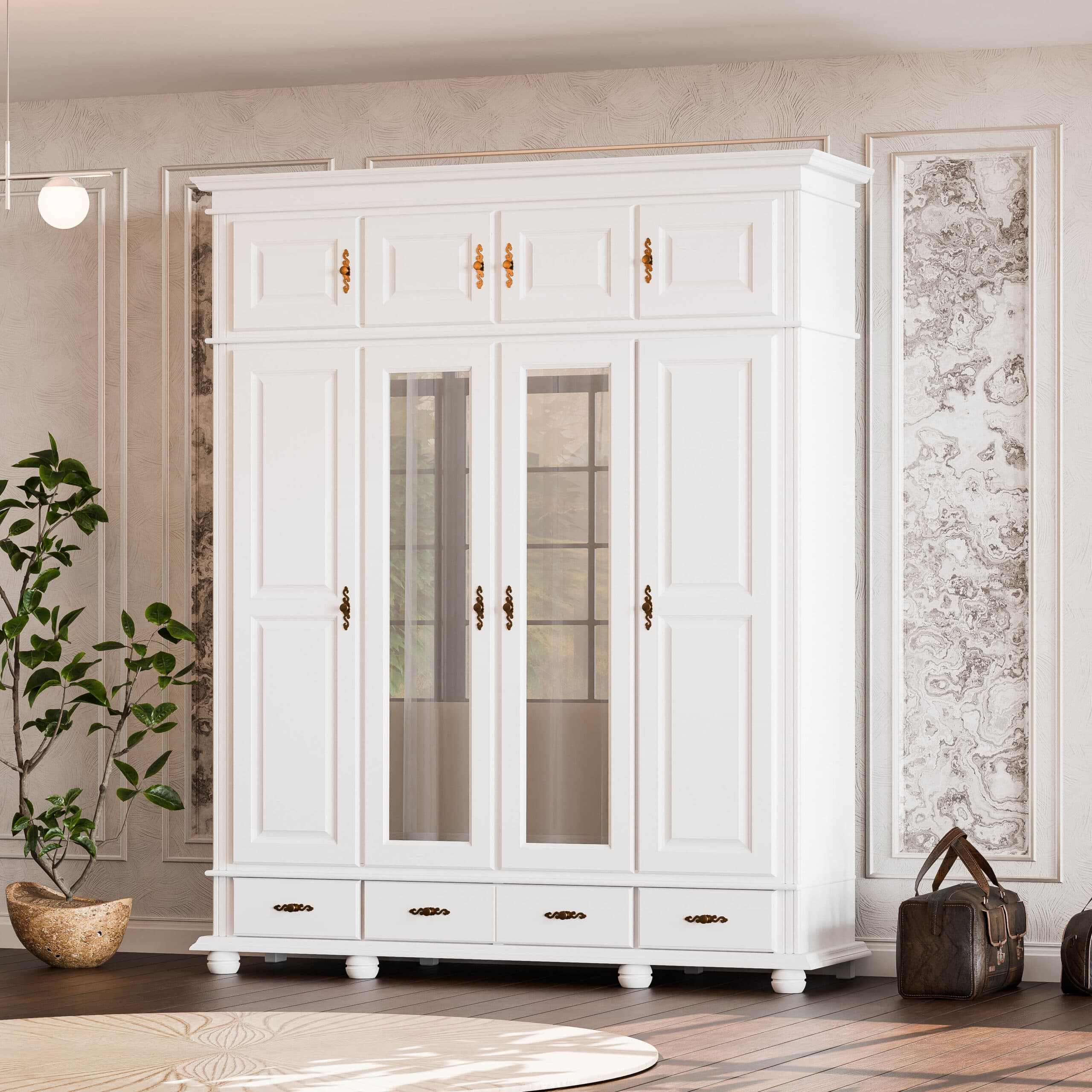 Armoire en bois massif Nordby à 4 portes, hauteur 260 cm