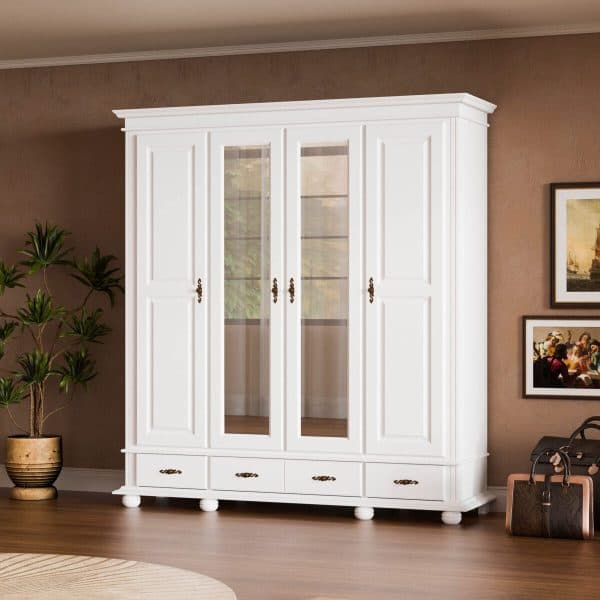Armoire en bois massif « Nordby » 220 à 4 portes et 3 tiroirs