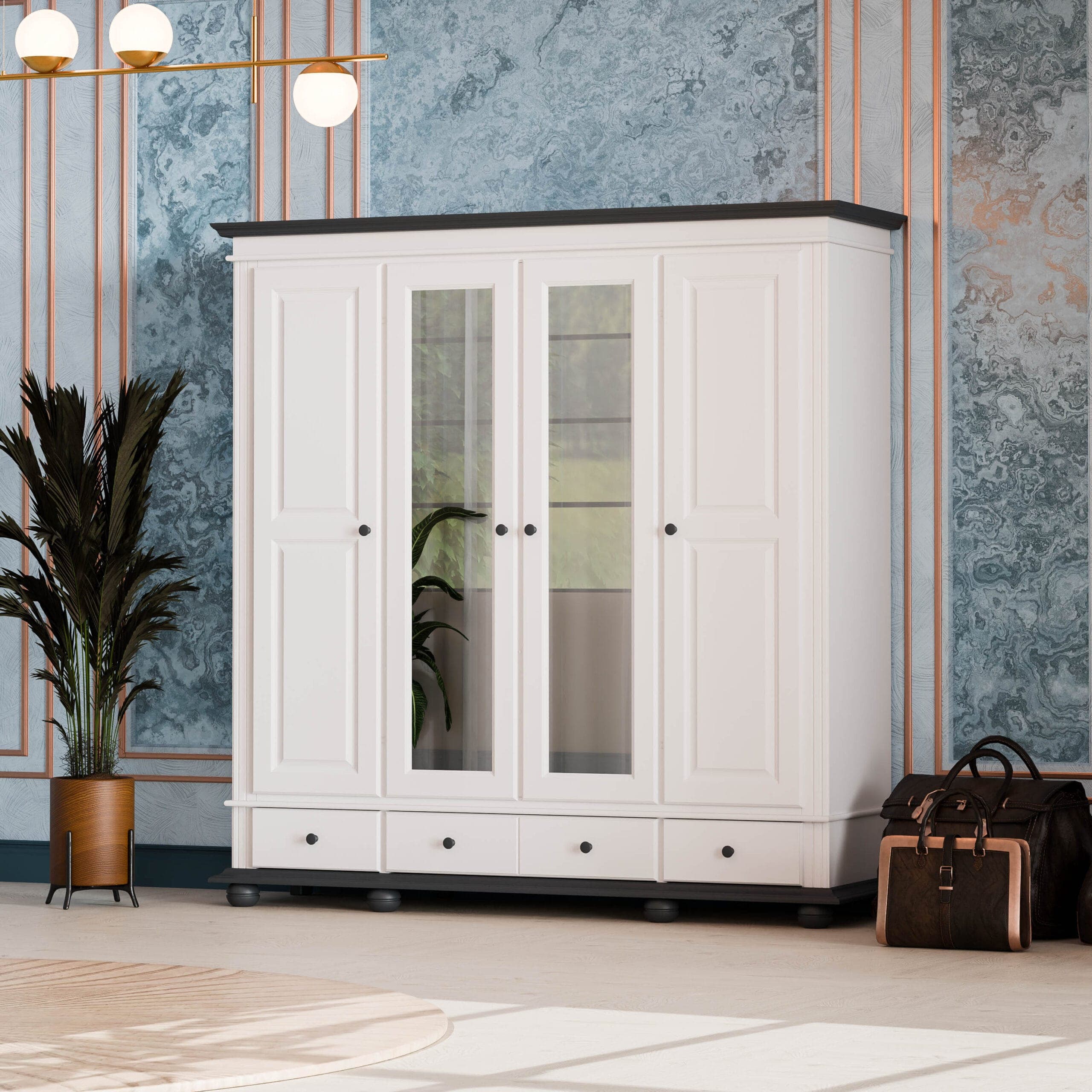 Armoire en bois massif Nordby à 4 portes et 3 tiroirs