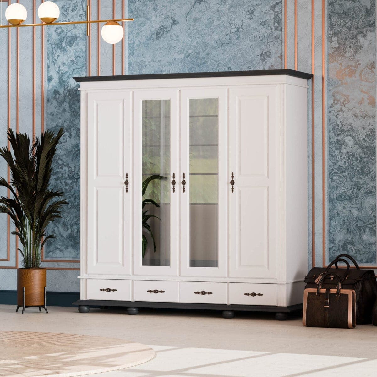 Armoire en bois massif Nordby à 4 portes et 3 tiroirs