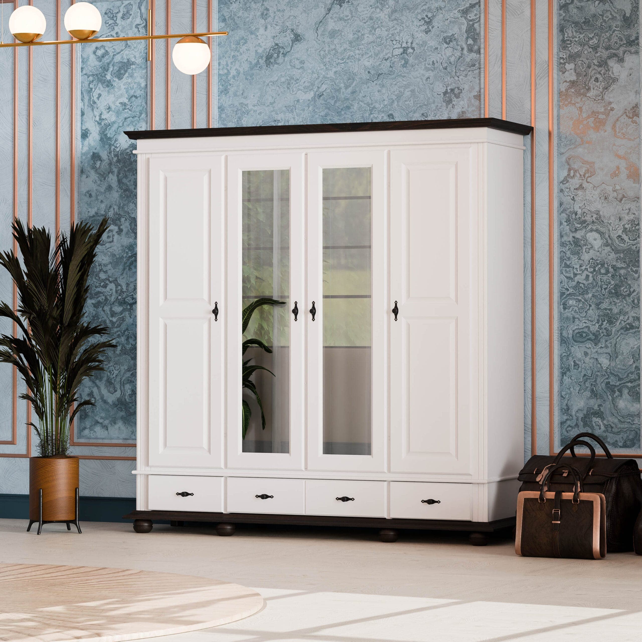 Armoire en bois massif Nordby à 4 portes et 3 tiroirs