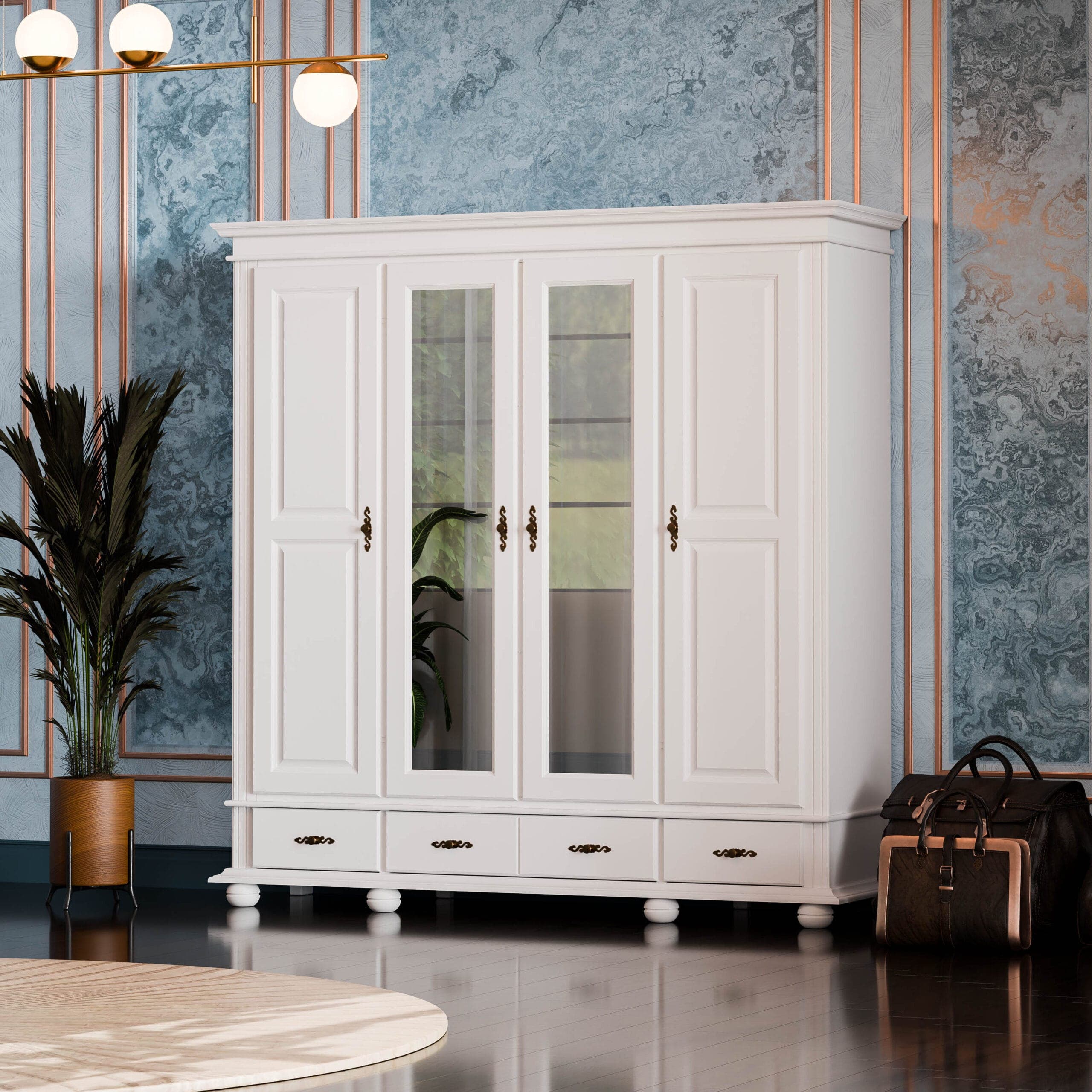 Armoire en bois massif Nordby à 4 portes et 3 tiroirs