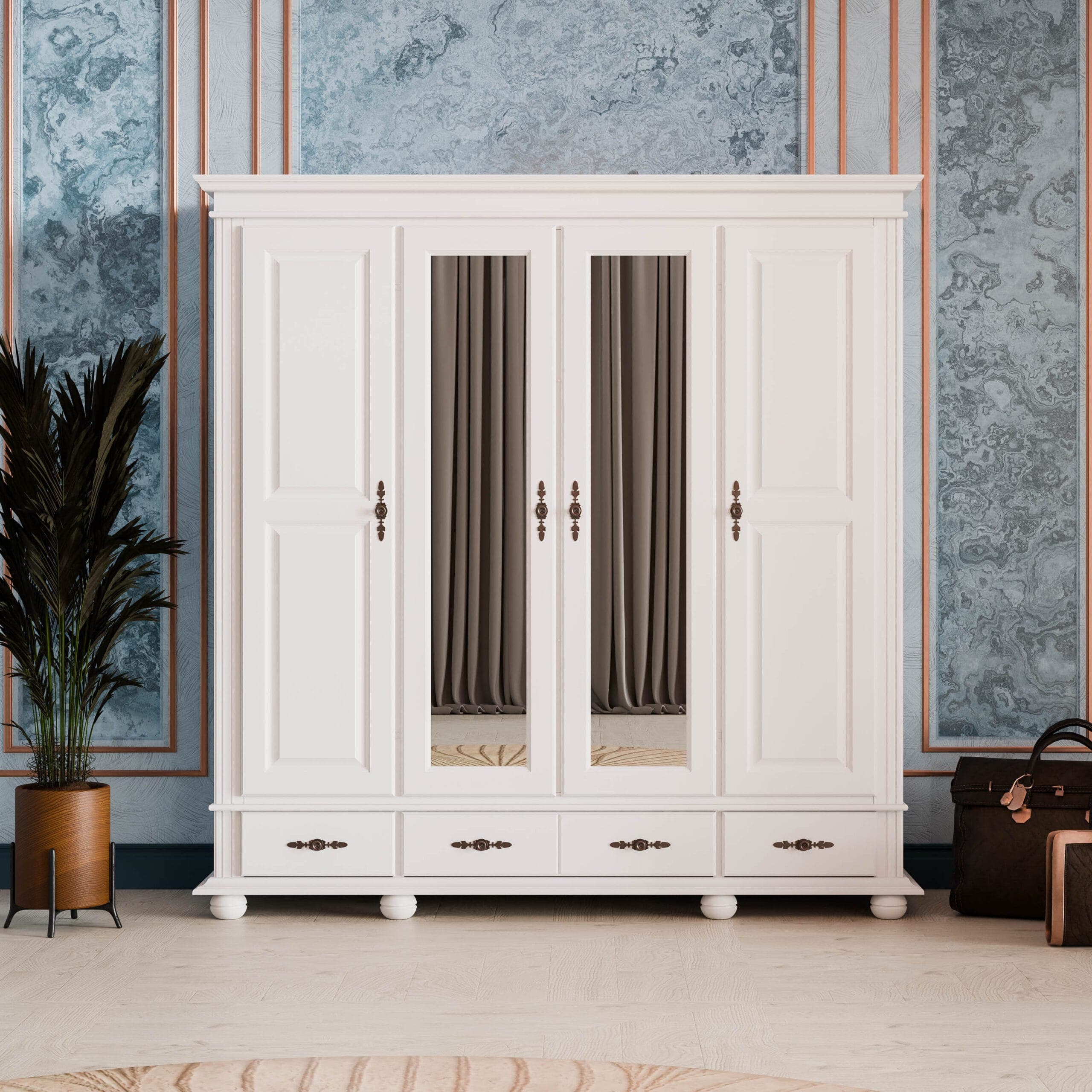 Armoire en bois massif Nordby à 4 portes et 3 tiroirs