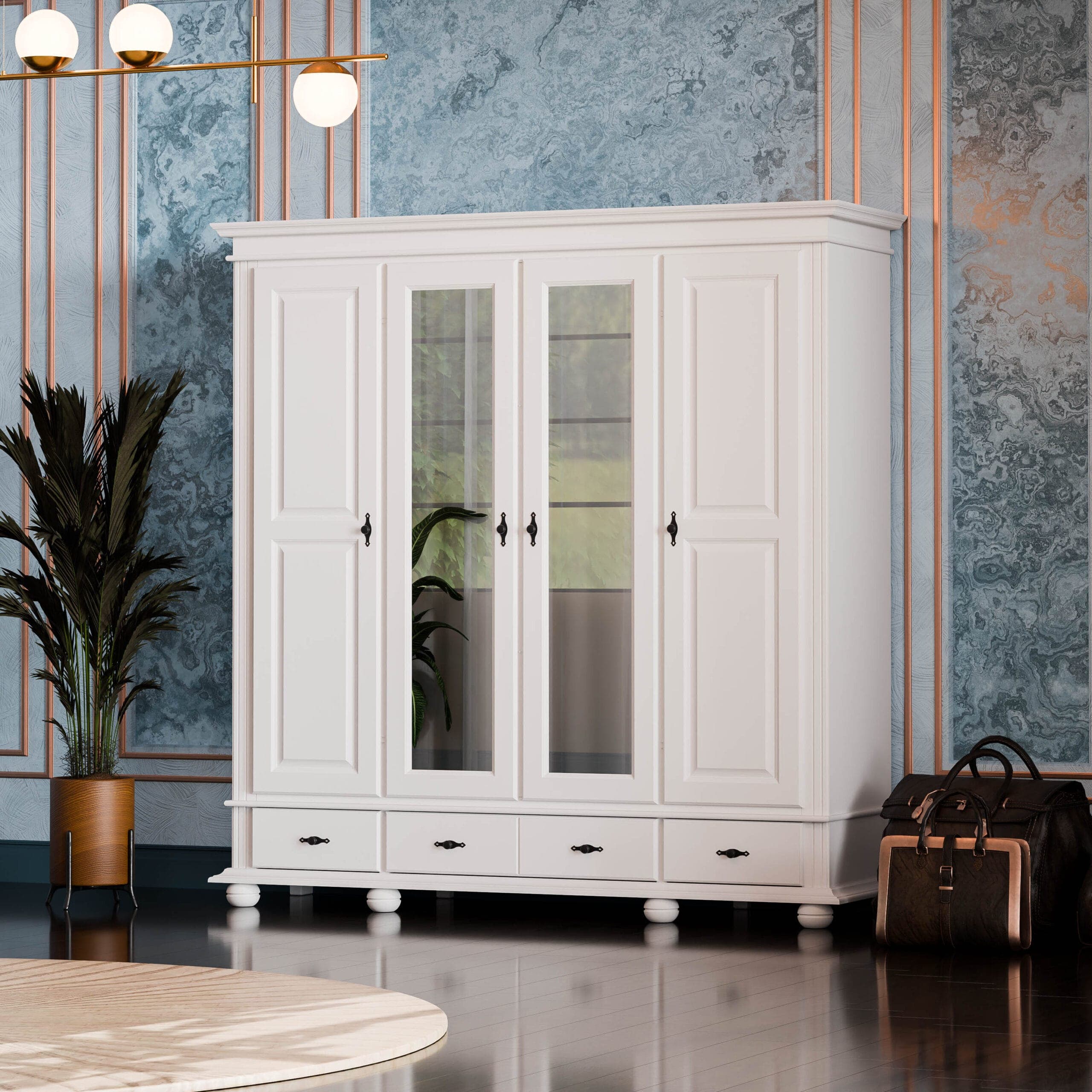 Armoire en bois massif Nordby à 4 portes et 3 tiroirs