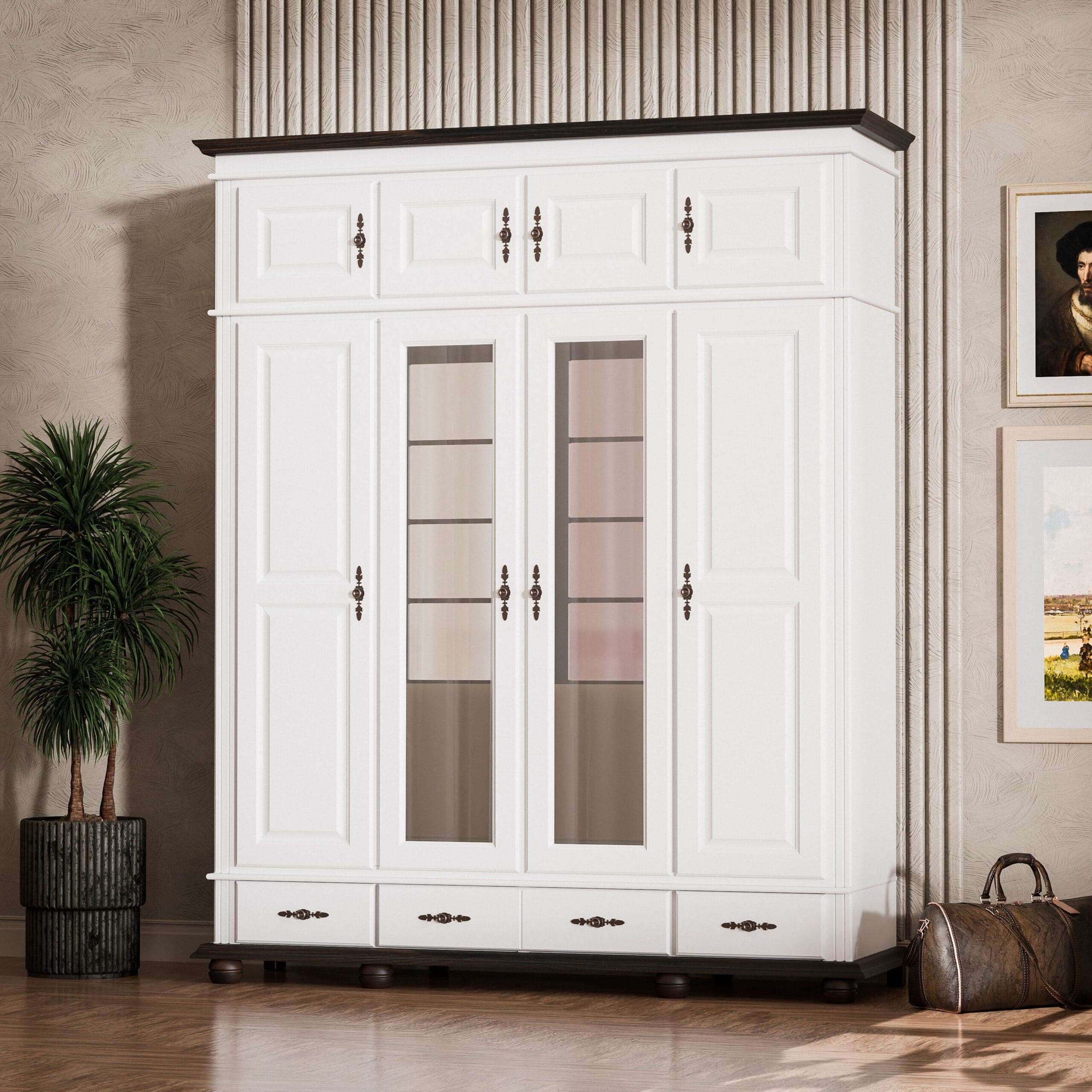 Armoire Nordby à 4 portes avec élément supérieur en bois massif