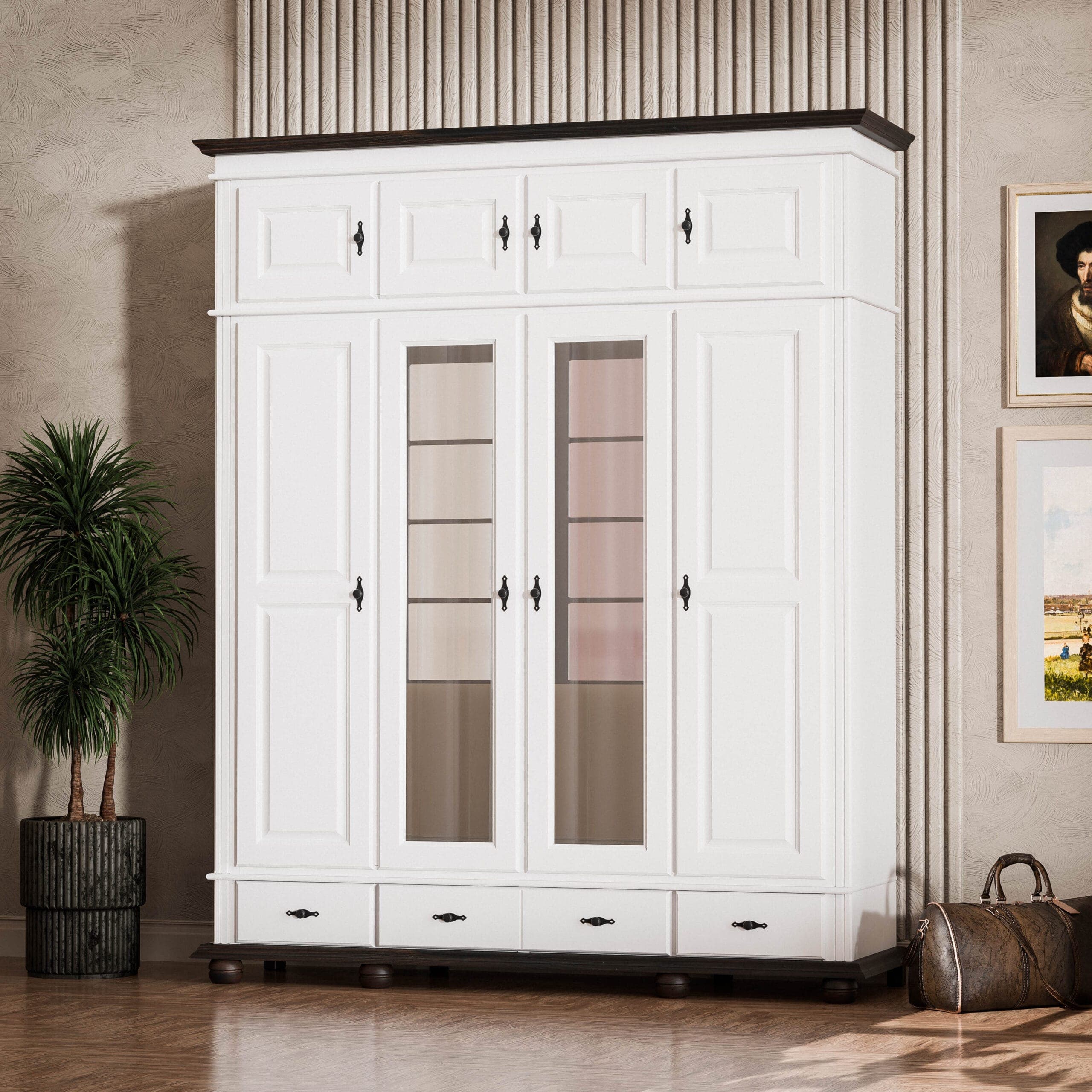 Armoire Nordby à 4 portes avec élément supérieur en bois massif