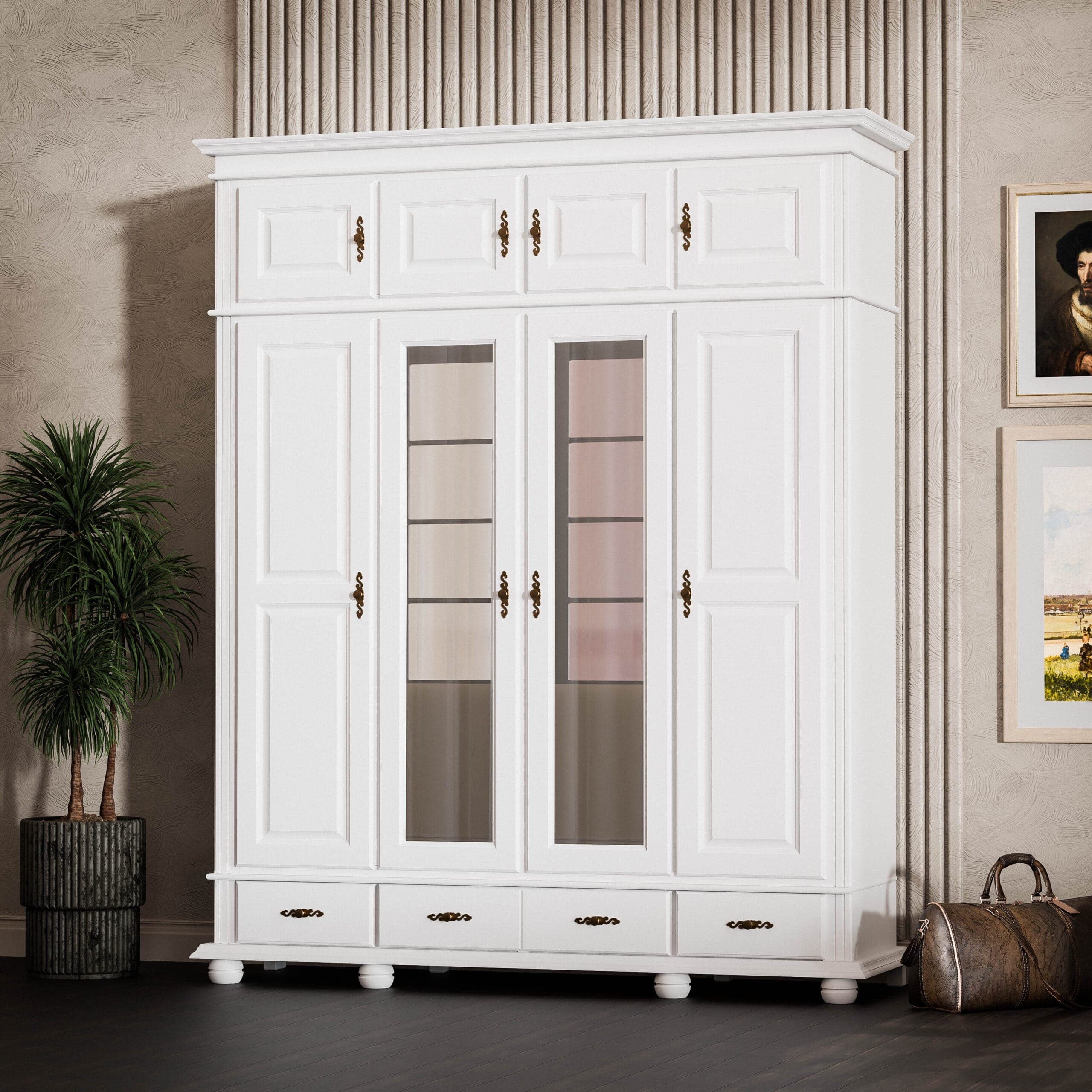 Armoire Nordby à 4 portes avec élément supérieur en bois massif