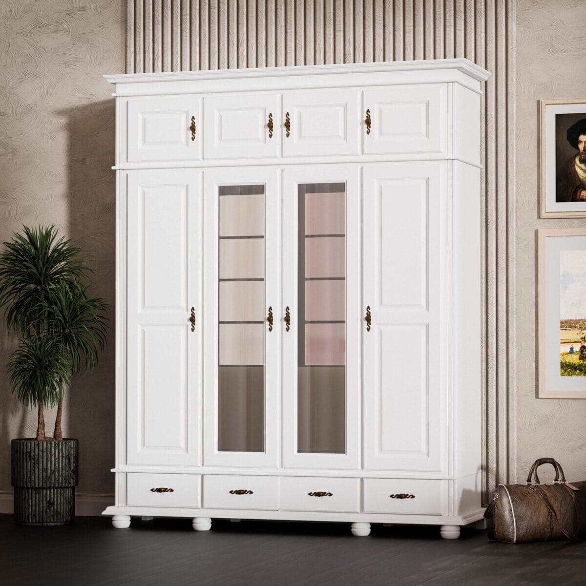Armoire Nordby à 4 portes avec élément supérieur en bois massif