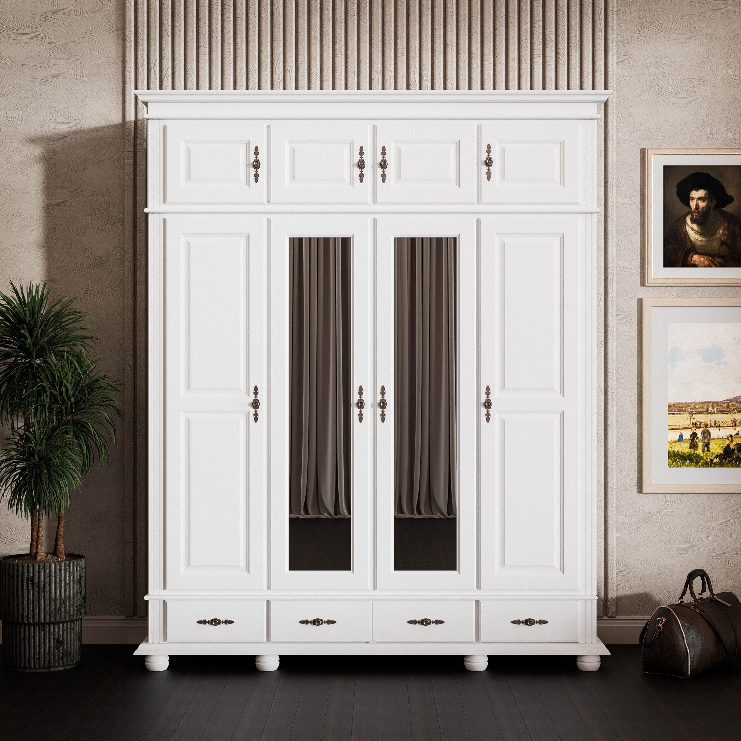 Armoire Nordby à 4 portes avec élément supérieur en bois massif