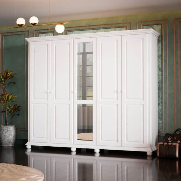 Armoire en bois massif à 5 portes « Fjord », large de 260 cm
