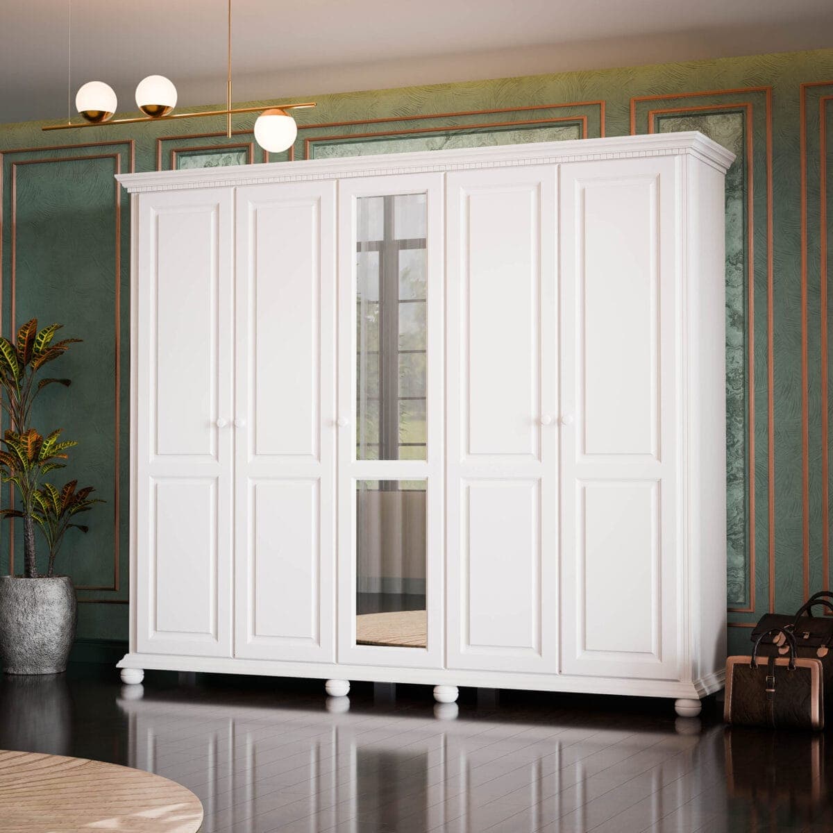 Armoire en bois massif à 5 portes « Fjord », large de 260 cm