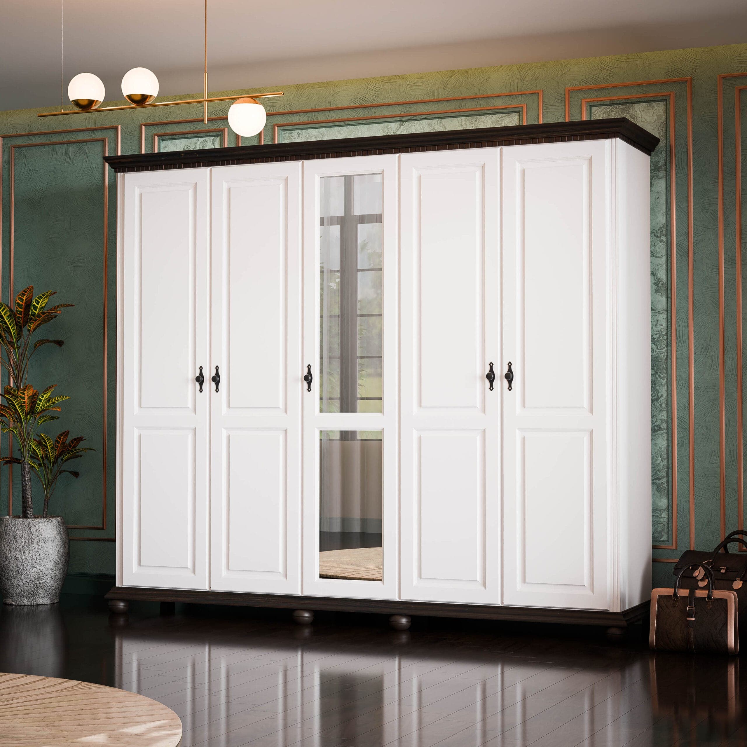 Armoire en bois massif à 5 portes « Fjord », large de 260 cm