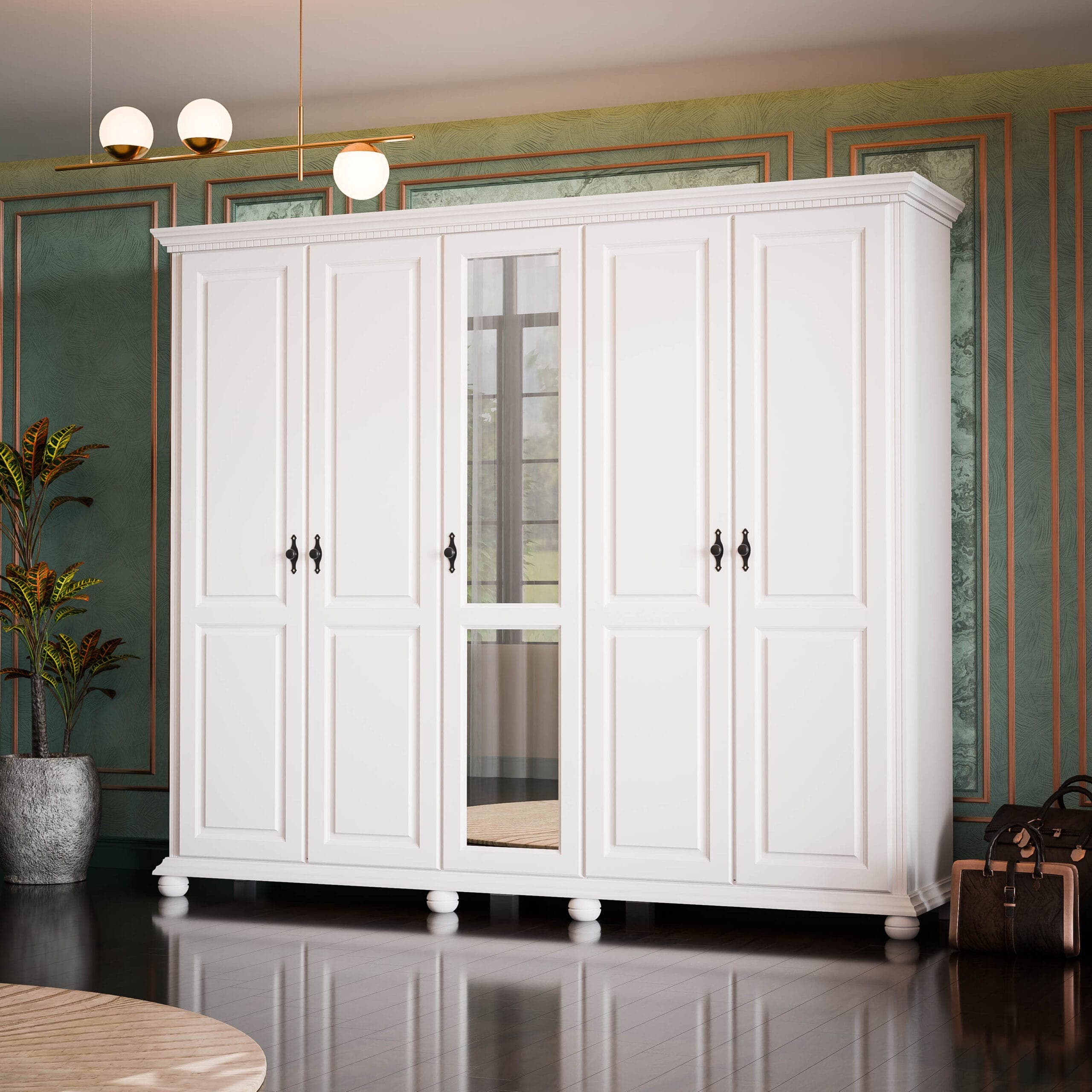 Armoire en bois massif à 5 portes « Fjord », large de 260 cm