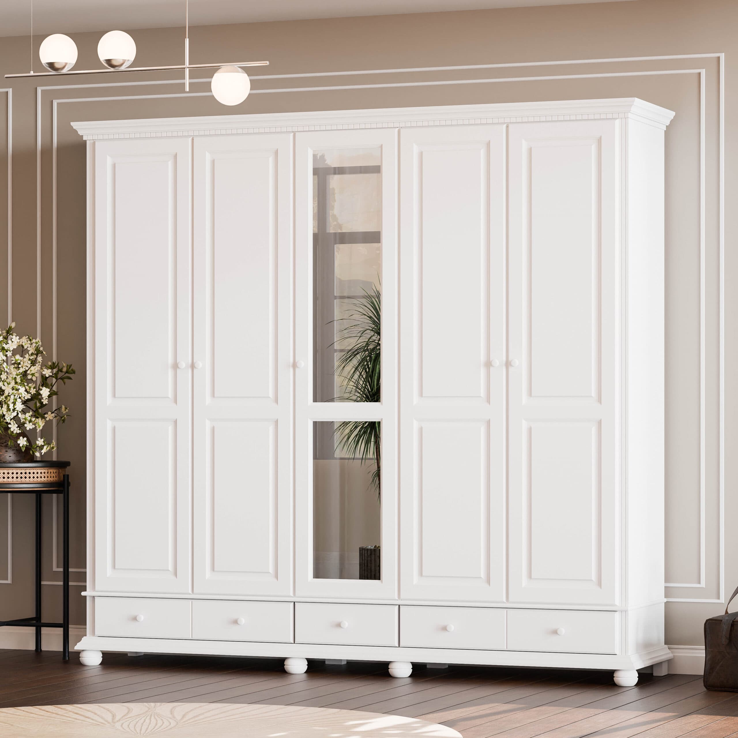 Armoire en bois massif à 5 portes et tiroirs « Fjord »