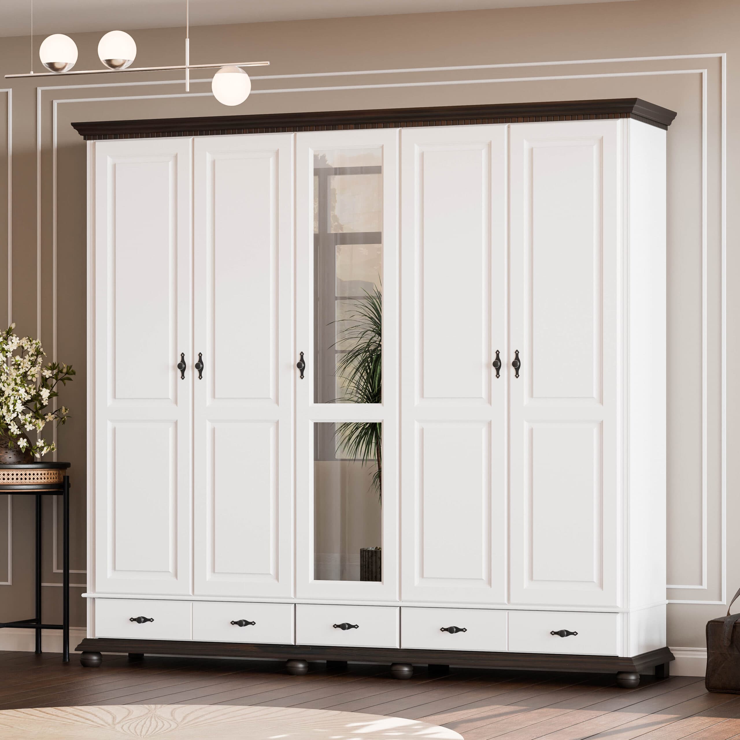 Armoire en bois massif à 5 portes et tiroirs « Fjord »