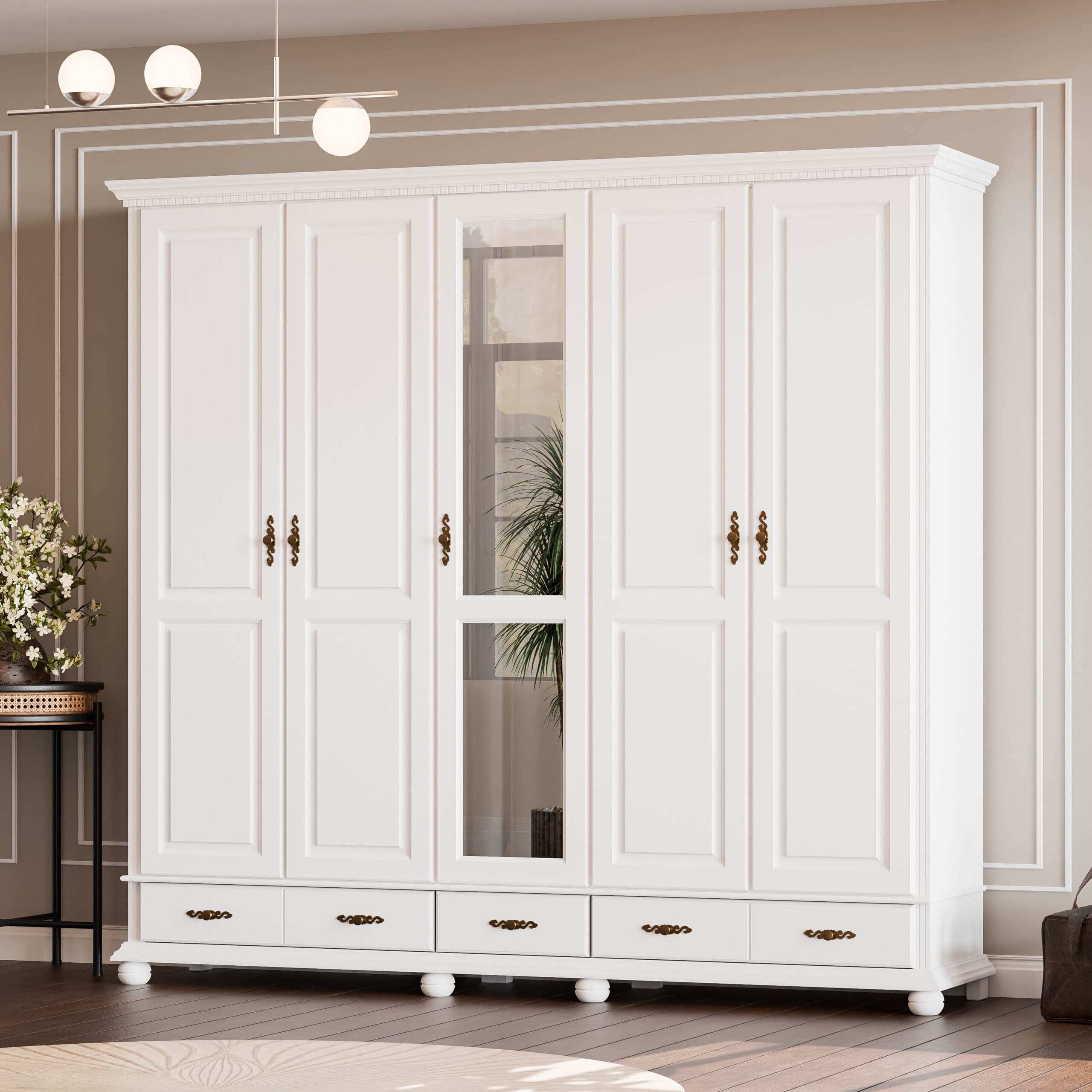 Armoire en bois massif à 5 portes et tiroirs « Fjord »