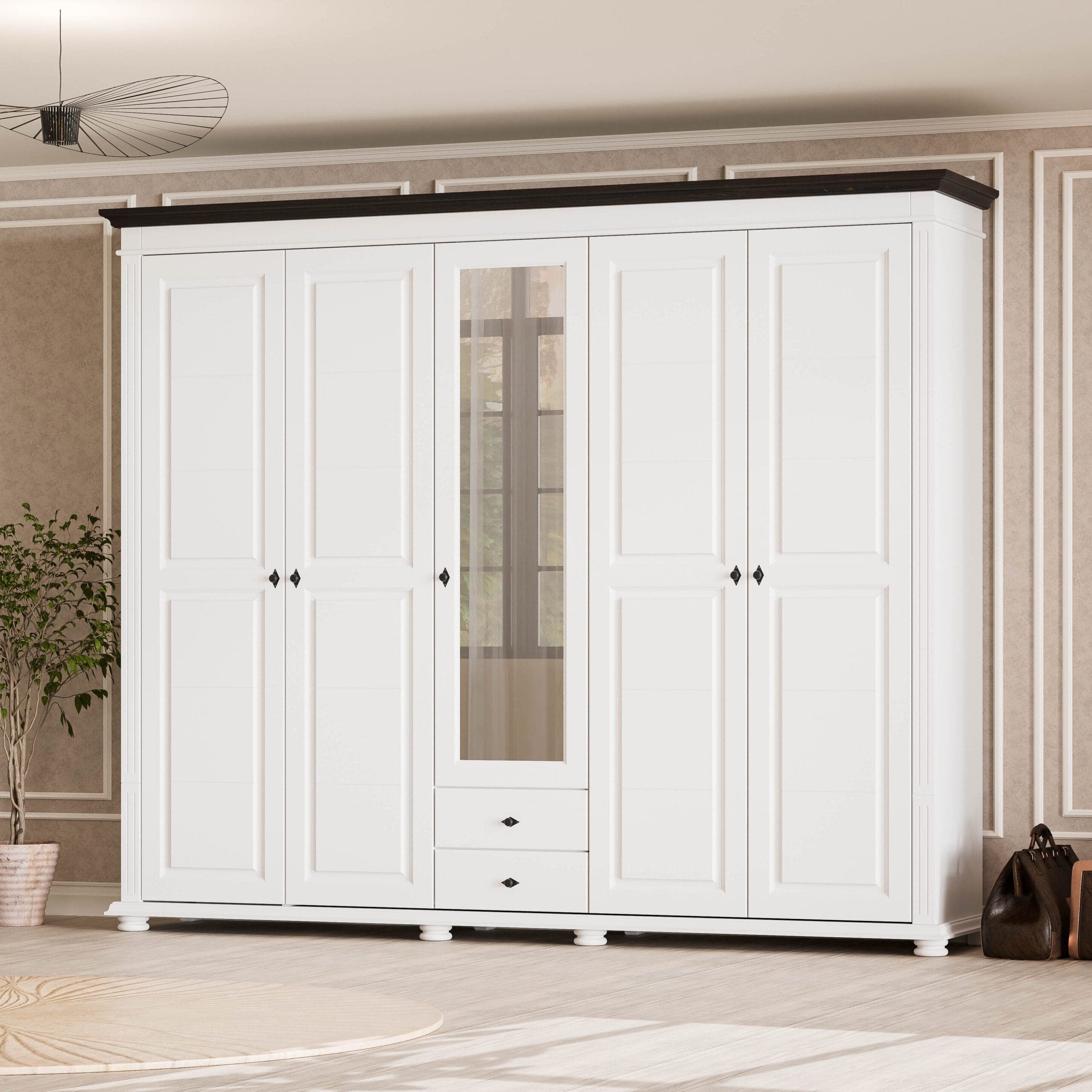 Armoire en bois massif « Skagen » à 5 portes, 242 cm