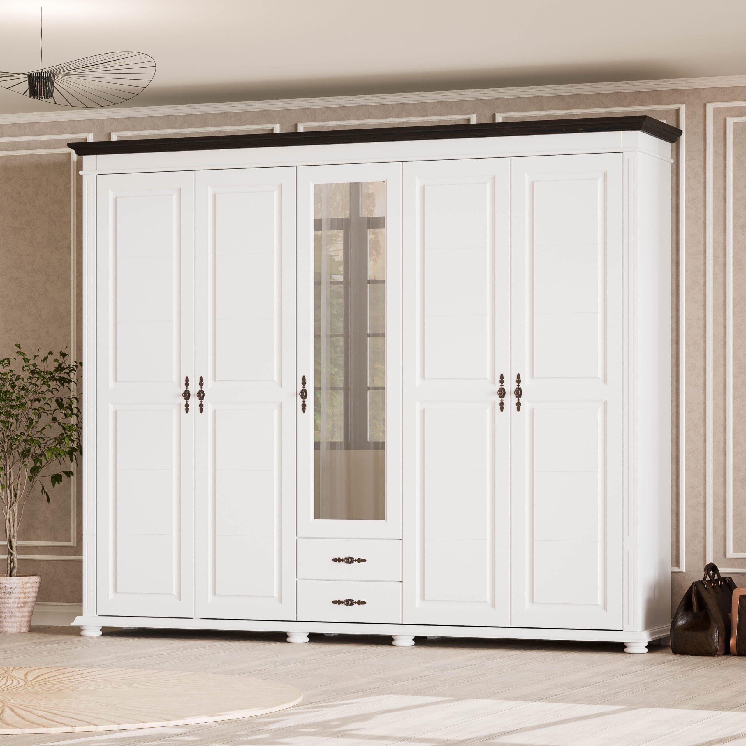 Armoire en bois massif « Skagen » à 5 portes, 242 cm