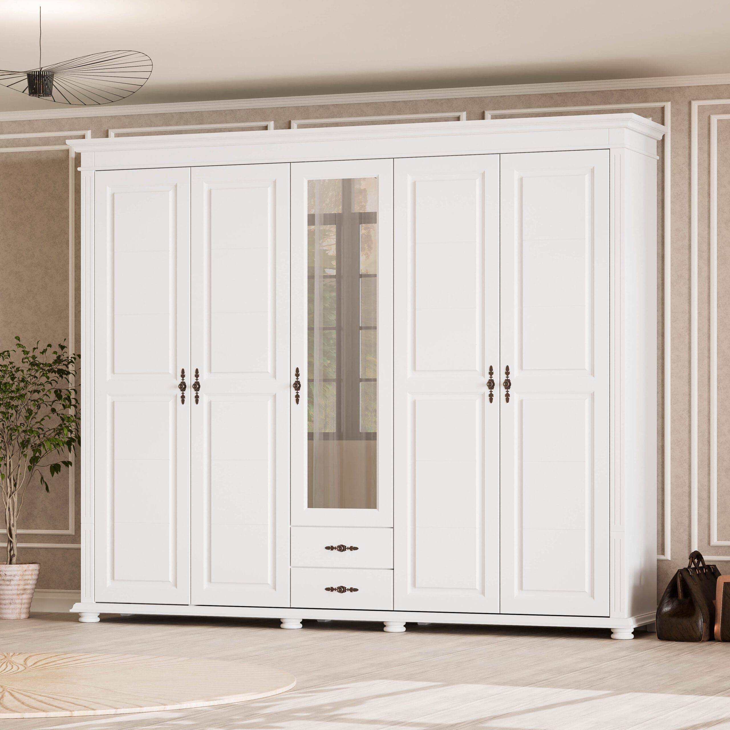 Armoire en bois massif « Skagen » à 5 portes, 242 cm