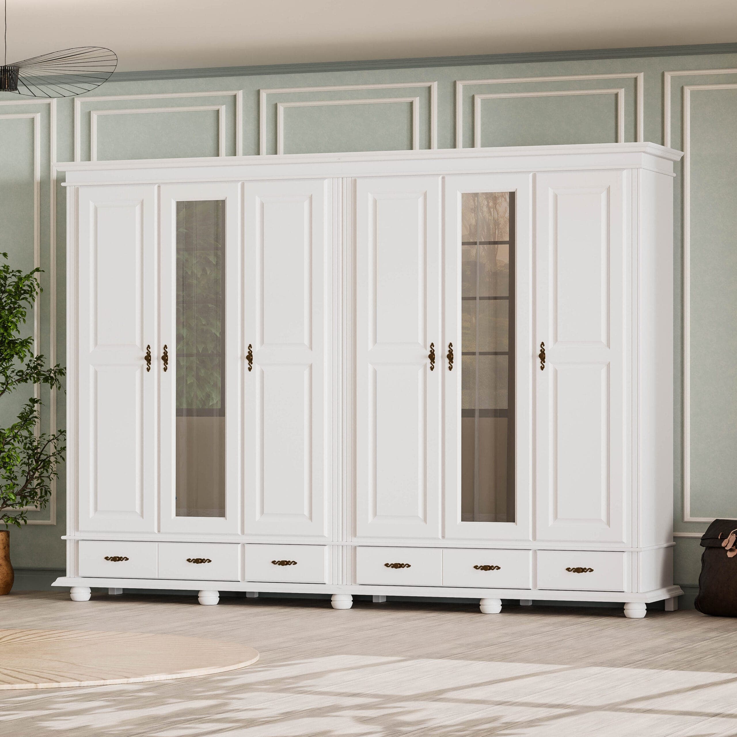 Armoire en bois massif Nordby à 6 portes et tiroirs, 220 cm