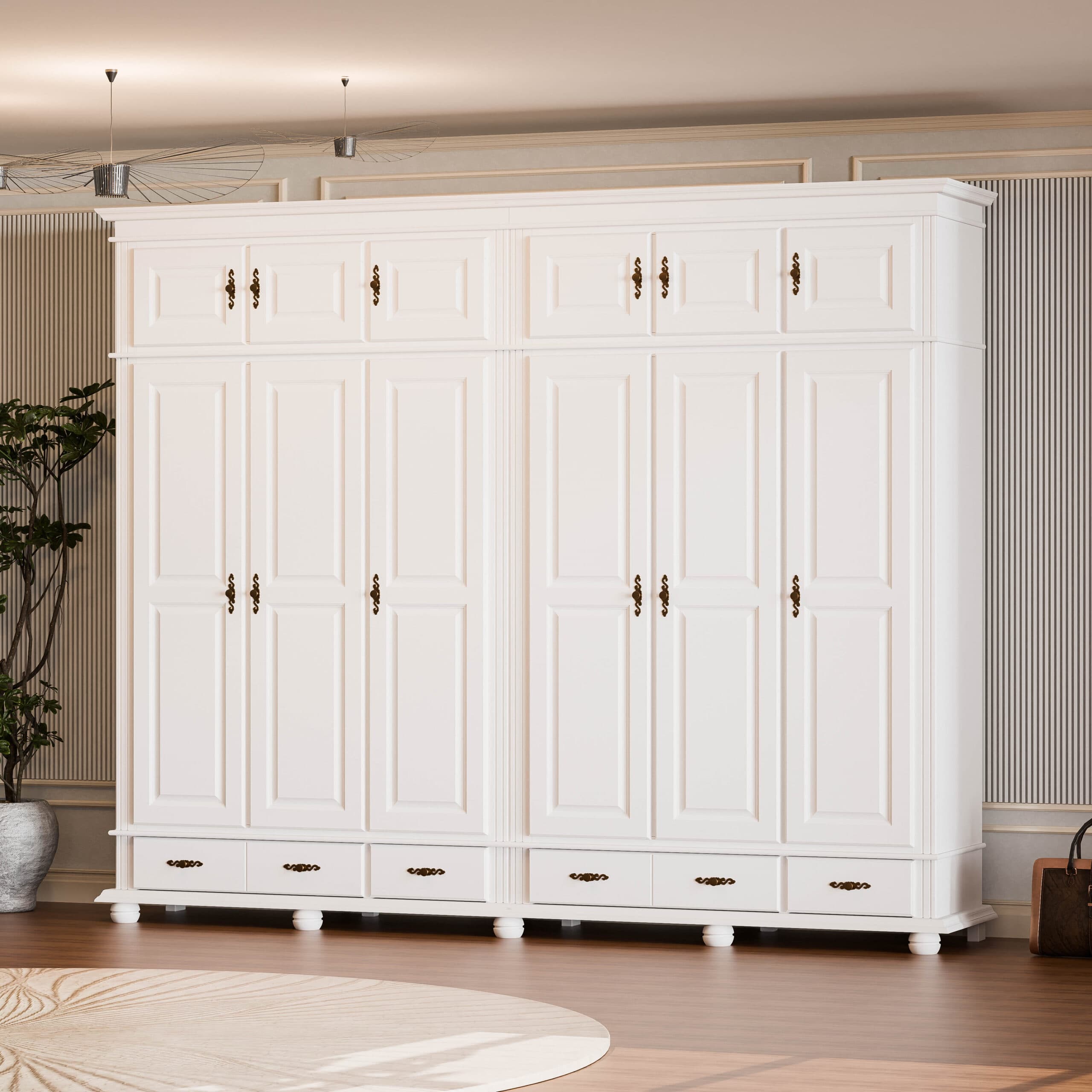 Armoire Nordby en bois massif à 6 portes avec miroir, 260 cm