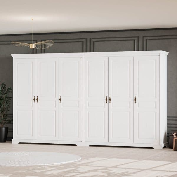Armoire en bois massif « Linnea » à 6 portes, offrant un grand espace de rangement