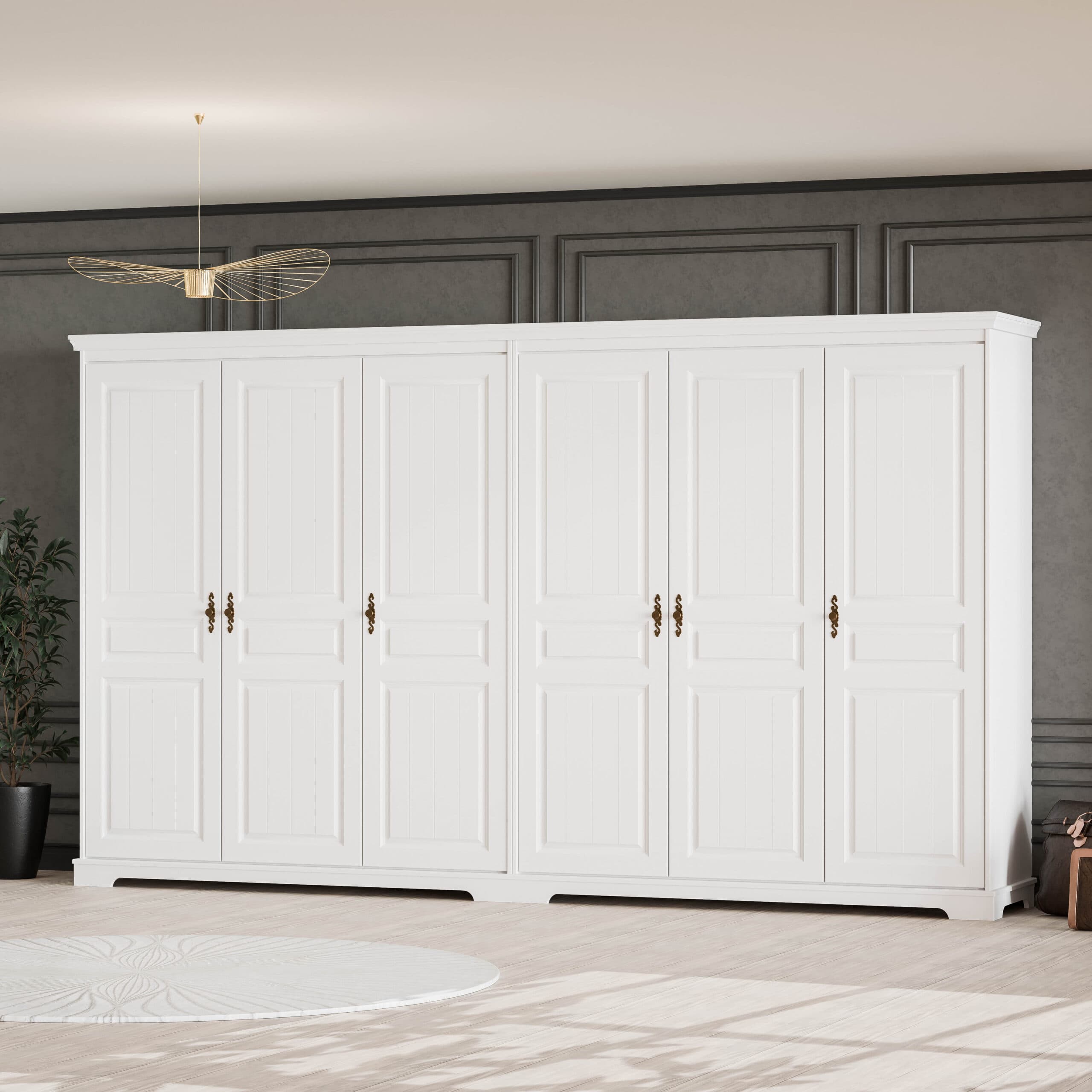 Armoire en bois massif « Linnea » à 6 portes, offrant un grand espace de rangement
