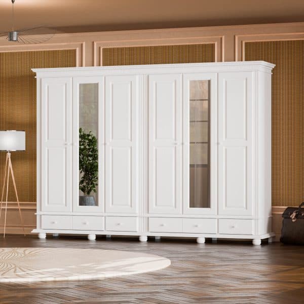 Armoire en bois massif Fjord à 6 portes, hauteur 220 cm
