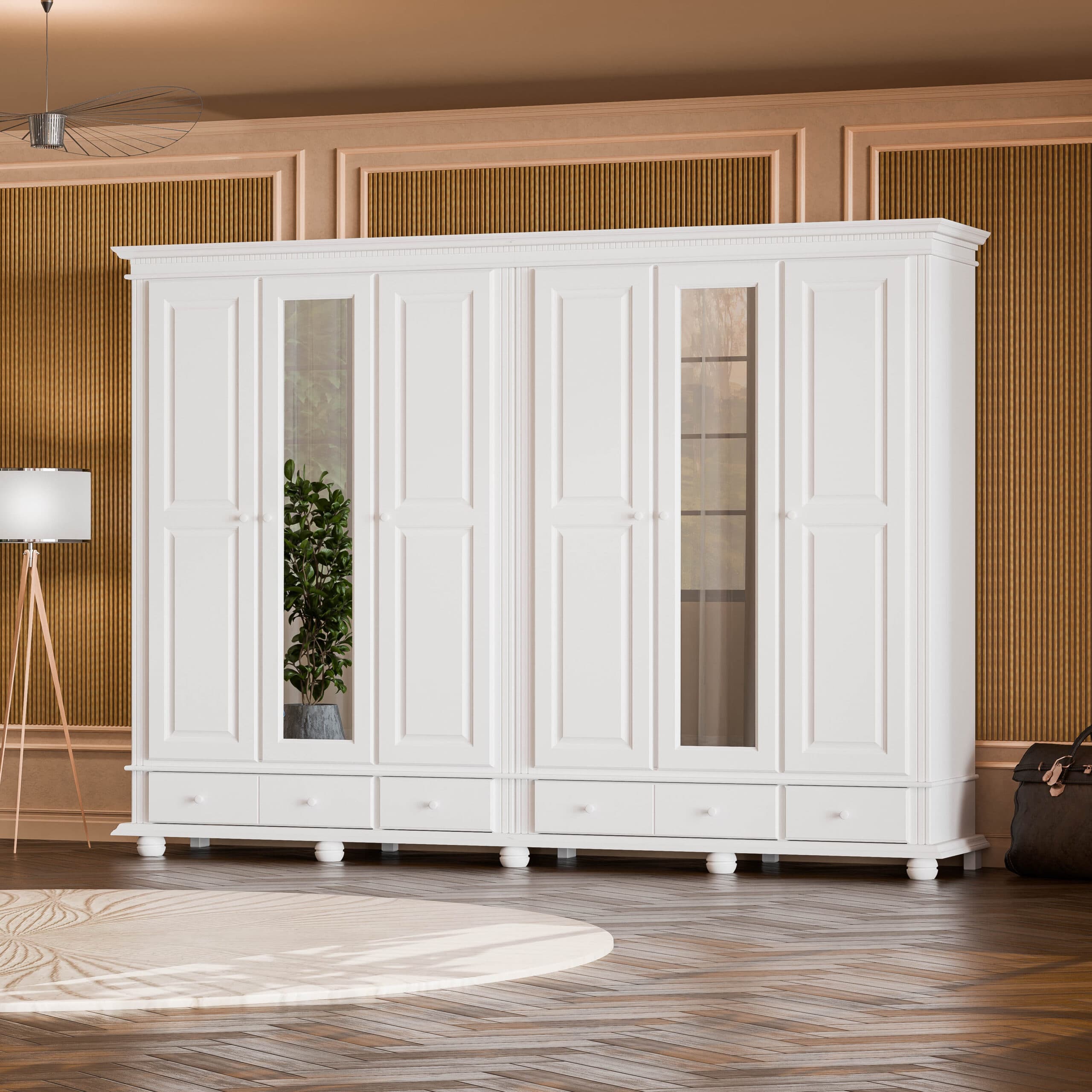 Armoire en bois massif Fjord à 6 portes, hauteur 220 cm