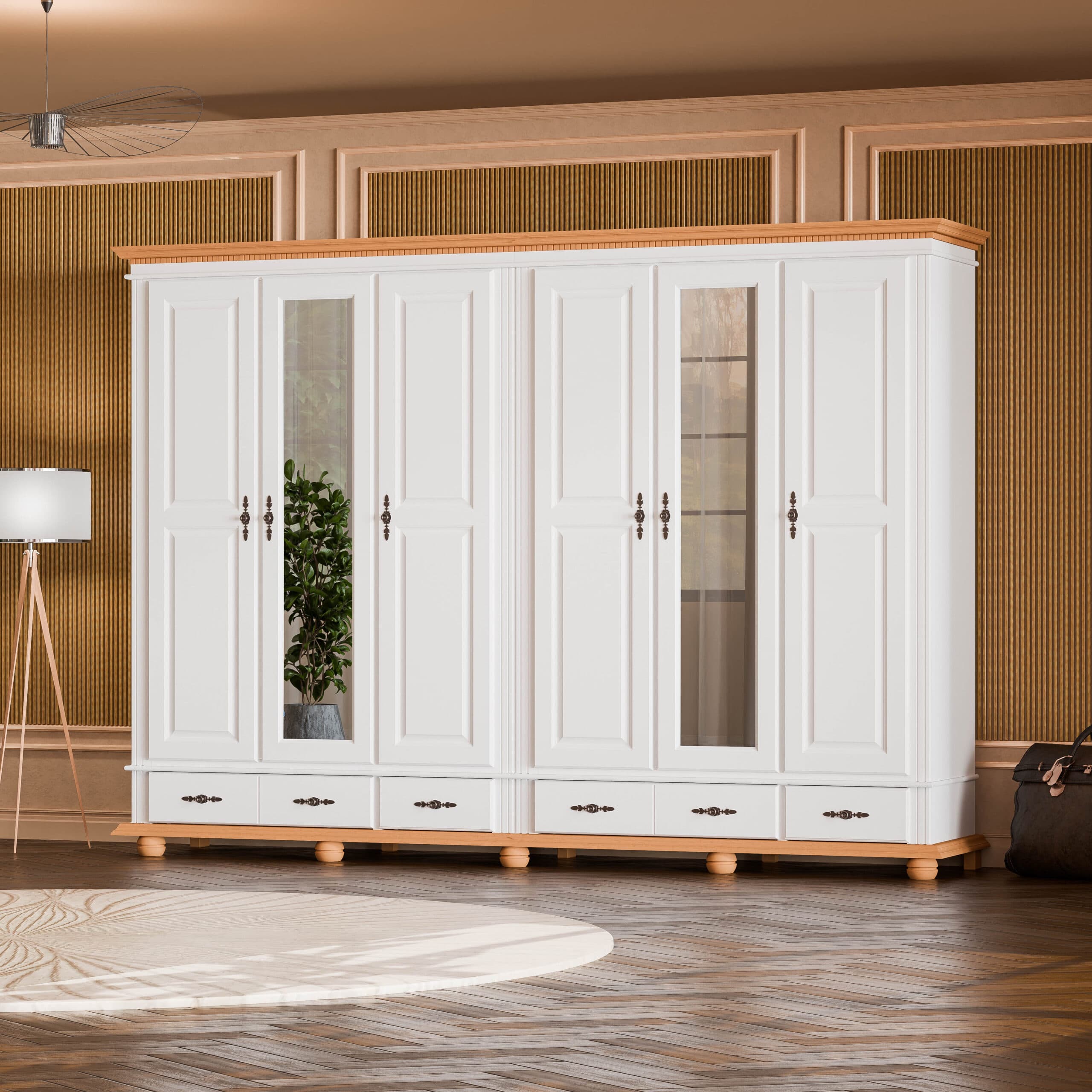 Armoire en bois massif Fjord à 6 portes, hauteur 220 cm