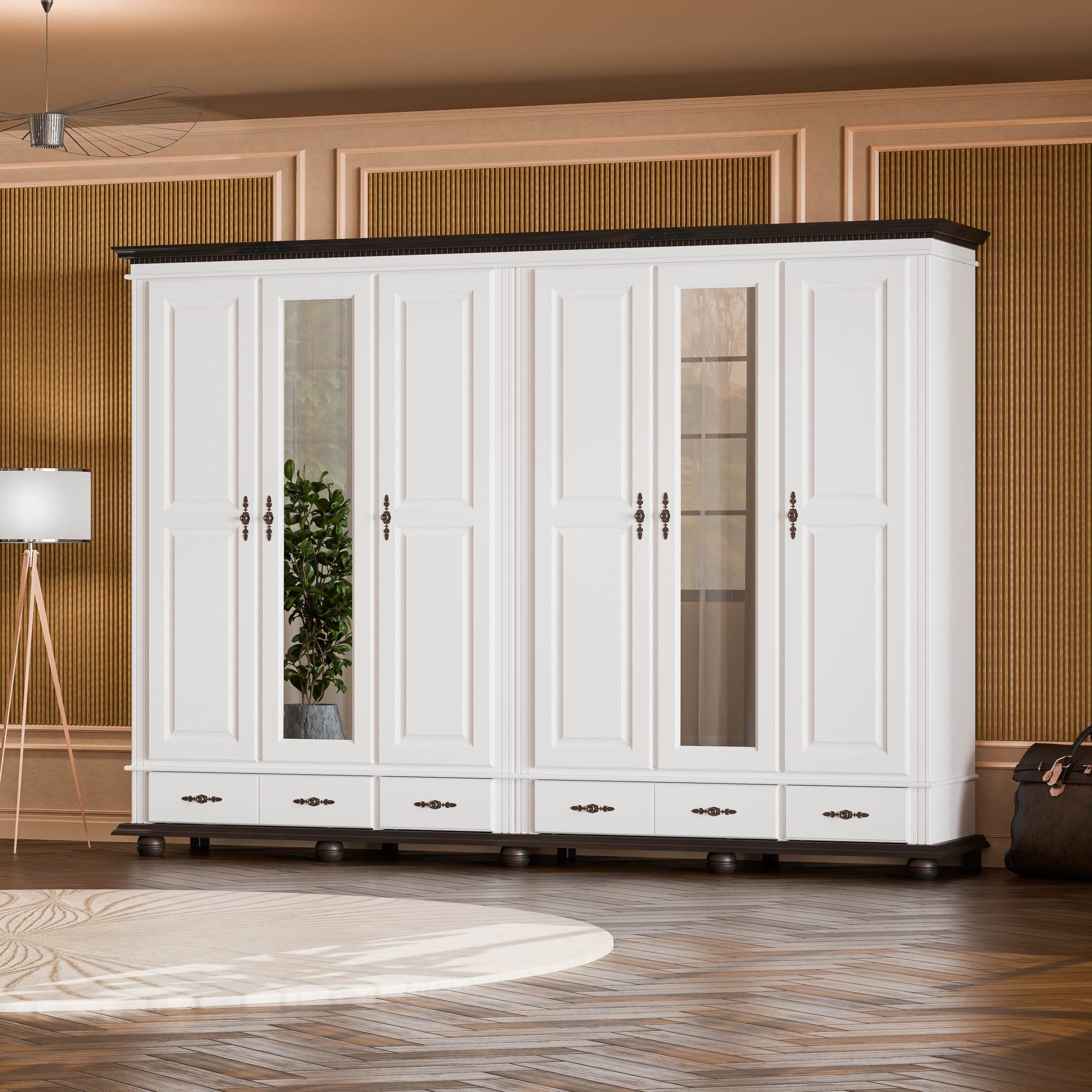 Armoire en bois massif Fjord à 6 portes, hauteur 220 cm