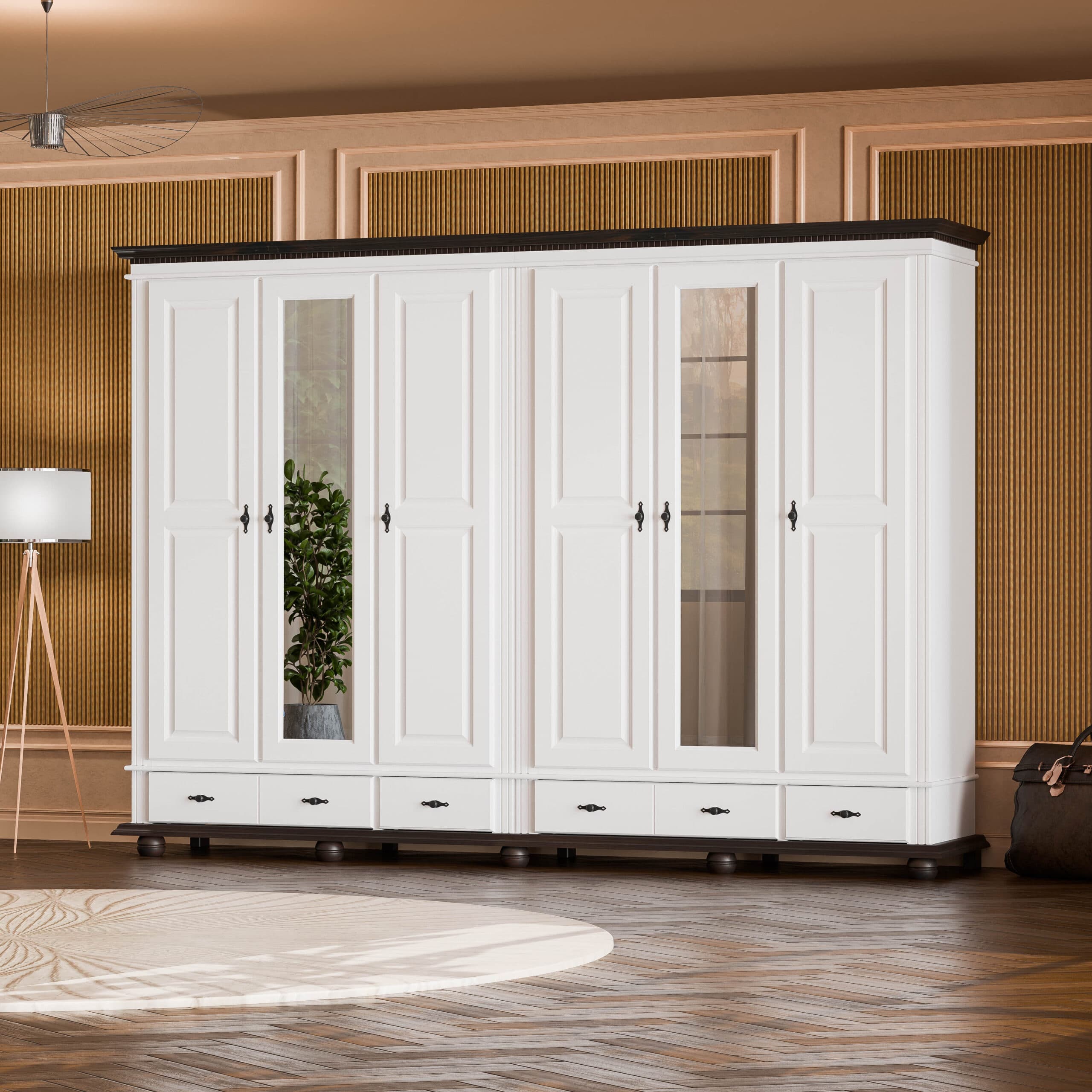 Armoire en bois massif Fjord à 6 portes, hauteur 220 cm