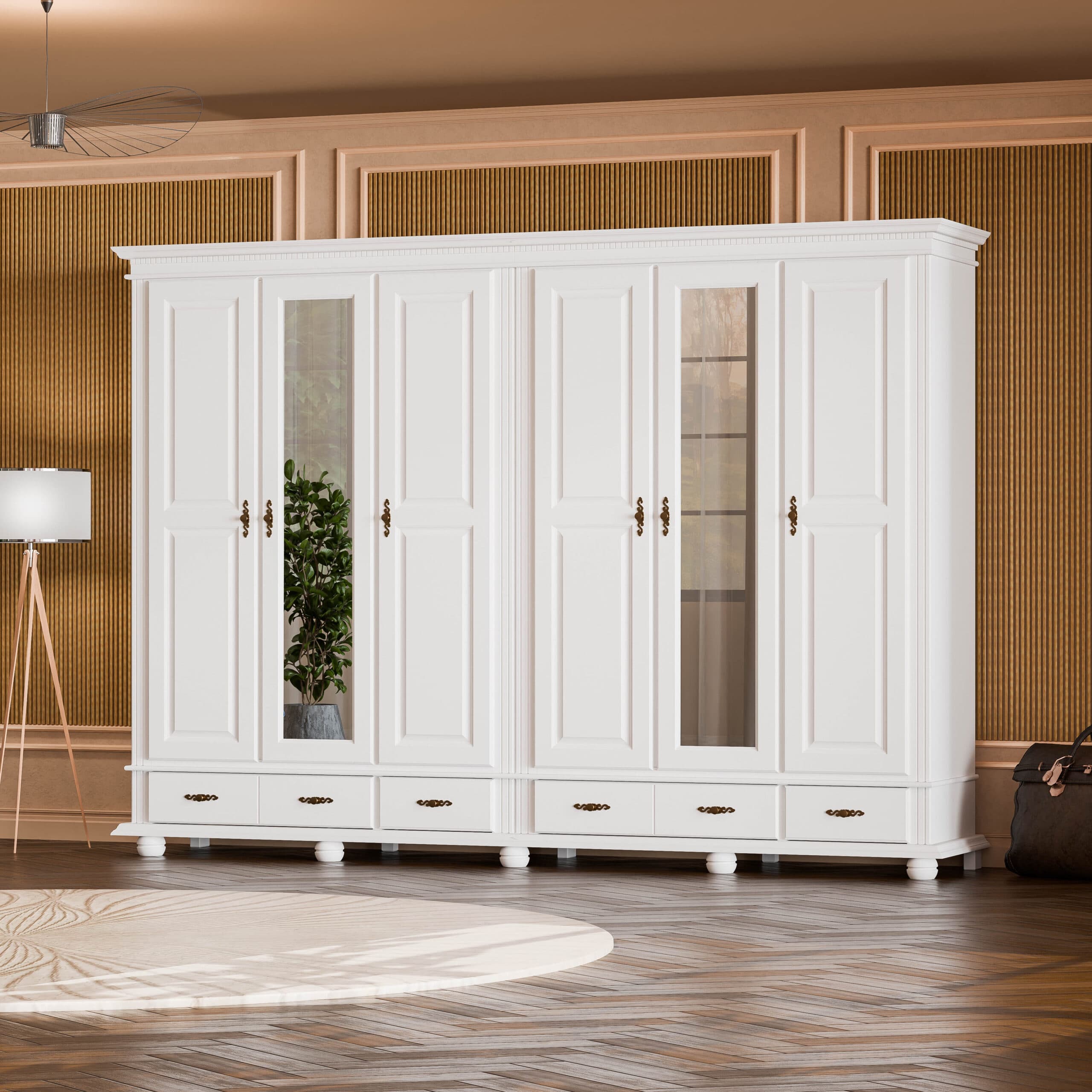 Armoire en bois massif Fjord à 6 portes, hauteur 220 cm