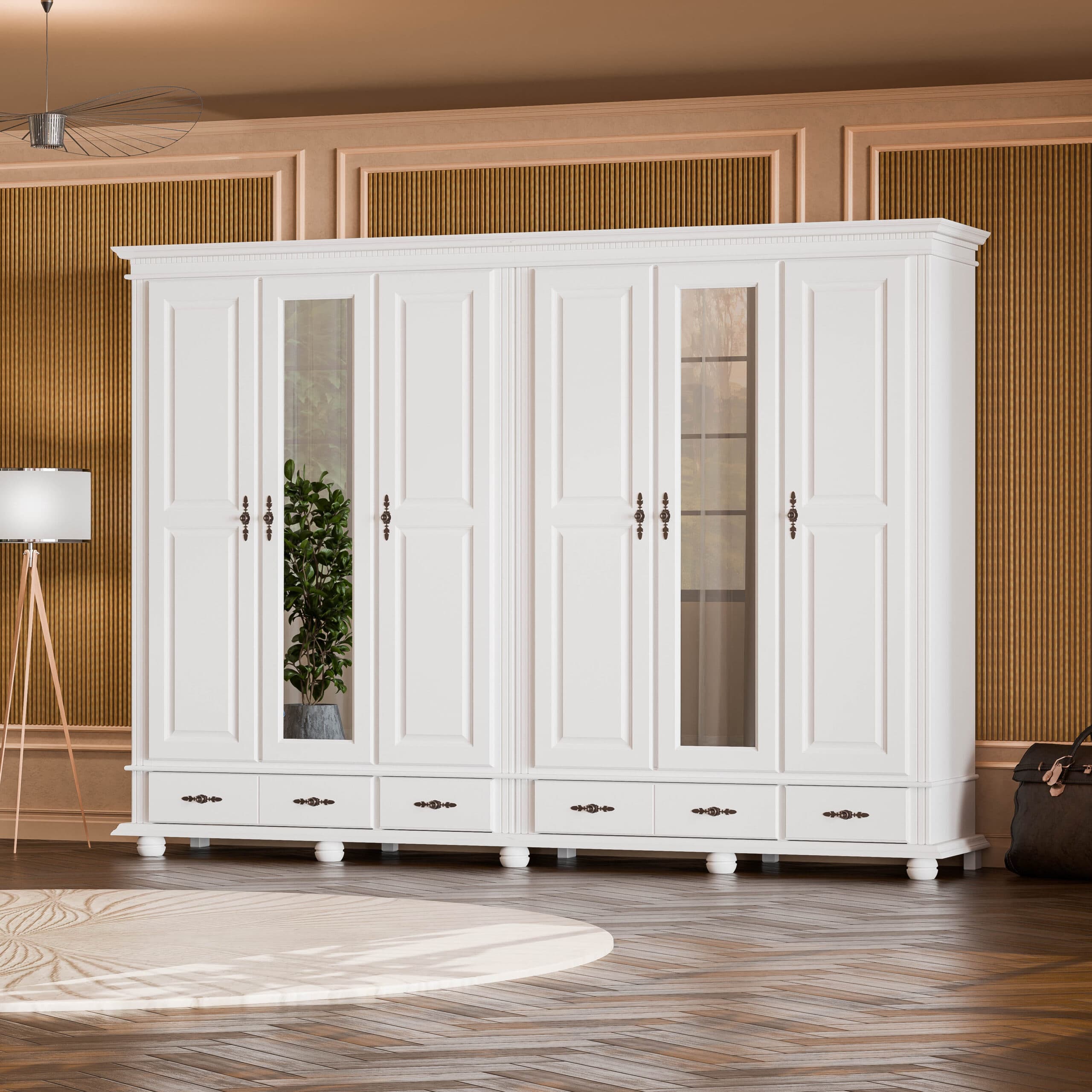 Armoire en bois massif Fjord à 6 portes, hauteur 220 cm