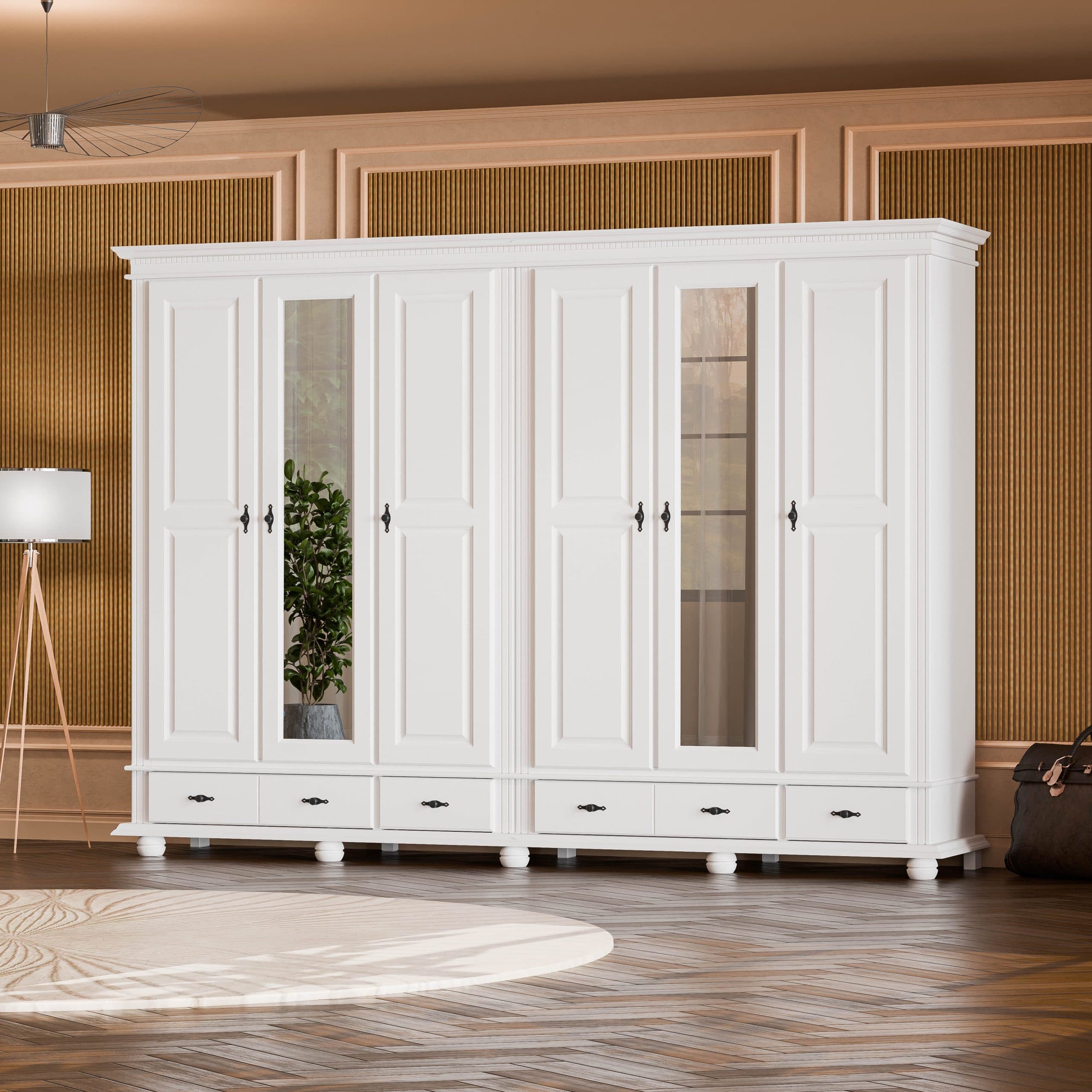 Armoire en bois massif Fjord à 6 portes, hauteur 220 cm