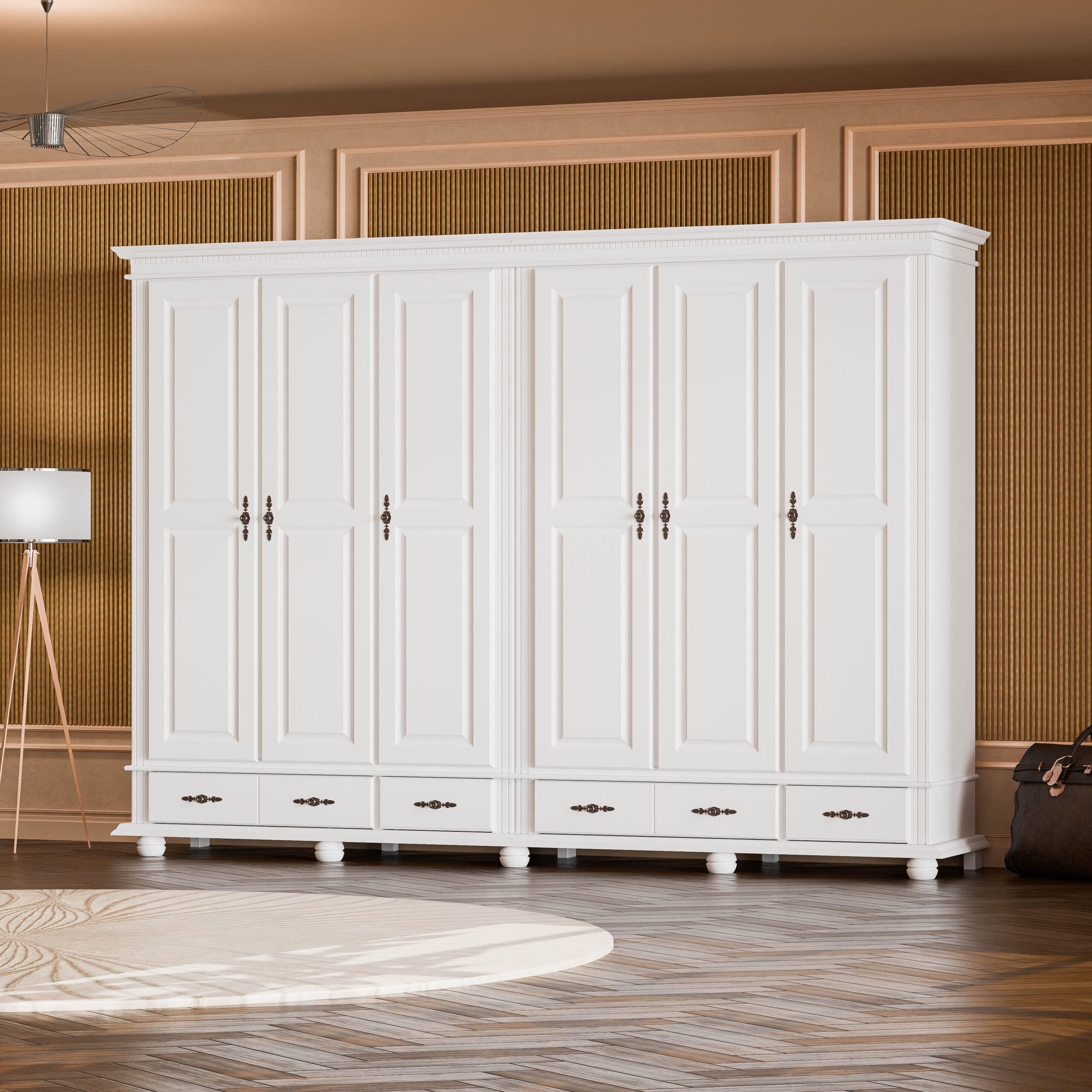 Armoire en bois massif Fjord à 6 portes, hauteur 220 cm