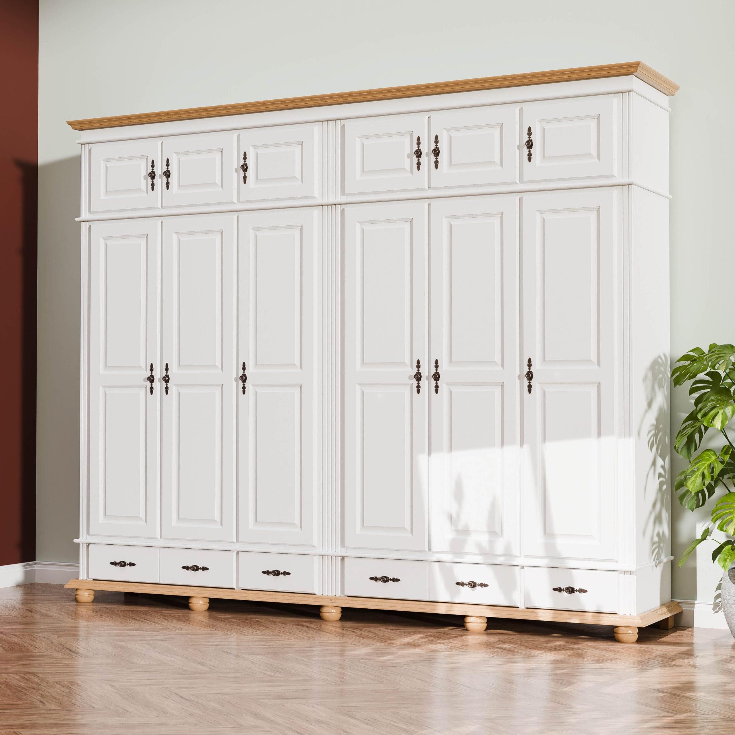 Armoire Nordby en bois massif à 6 portes avec étagères
