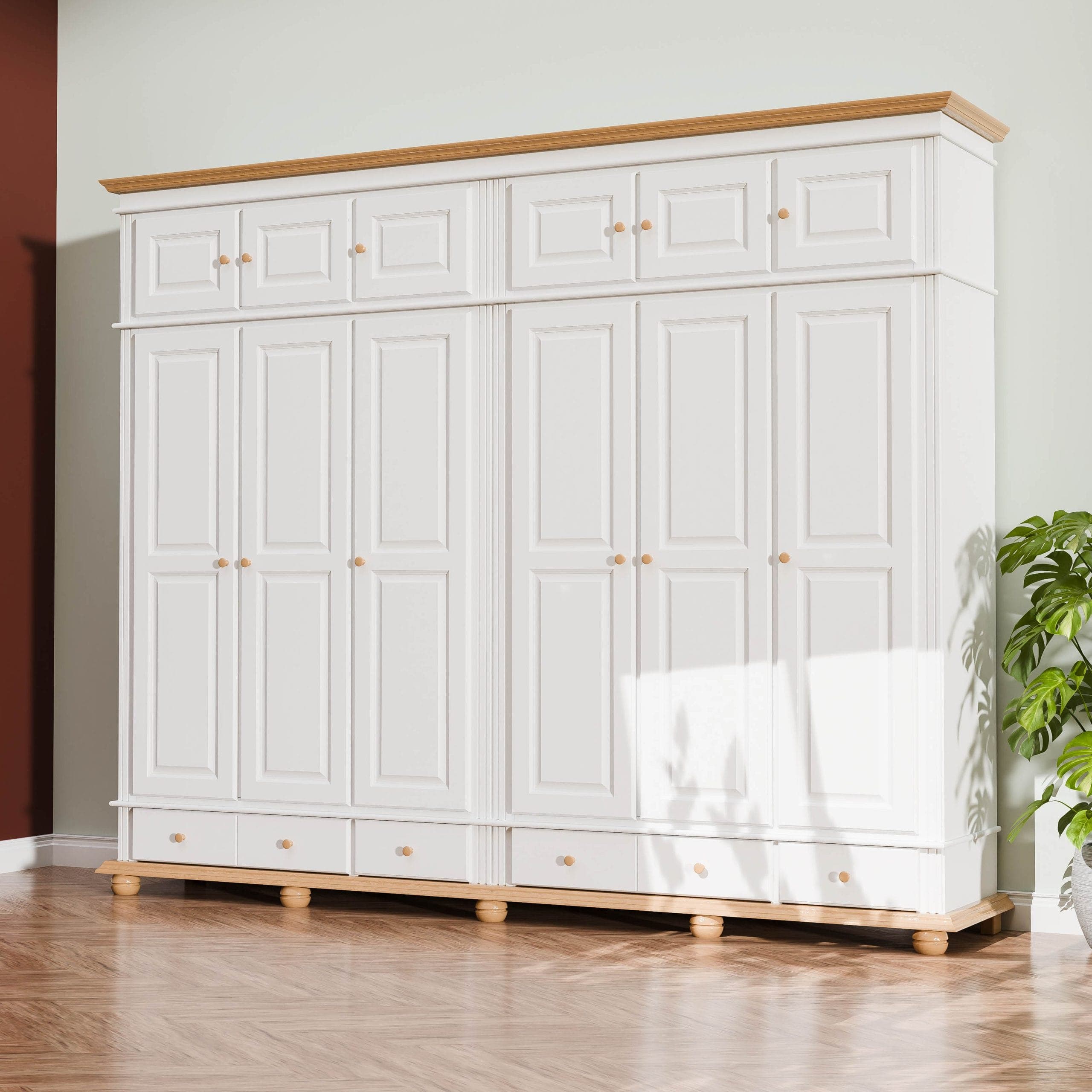 Armoire Nordby en bois massif à 6 portes avec étagères