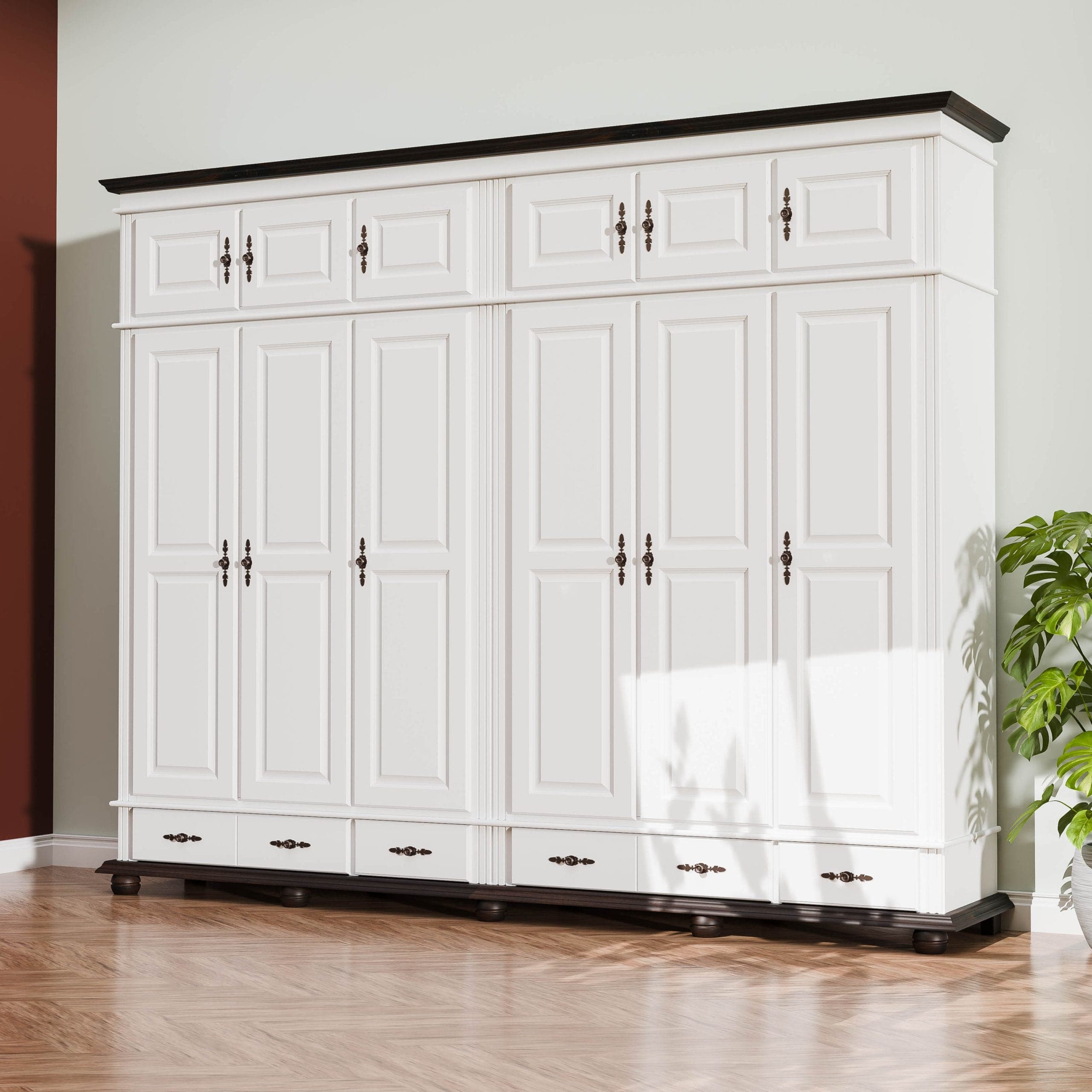 Armoire Nordby en bois massif à 6 portes avec étagères
