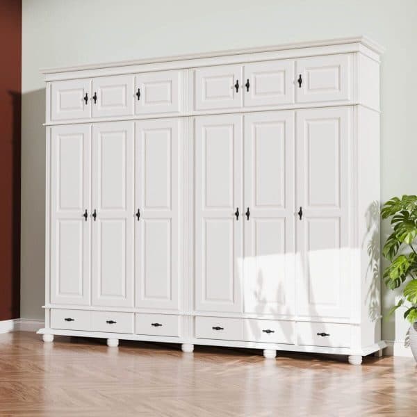Armoire Nordby en bois massif à 6 portes avec étagères