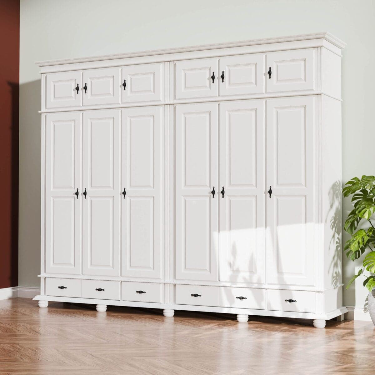 Armoire Nordby en bois massif à 6 portes avec étagères