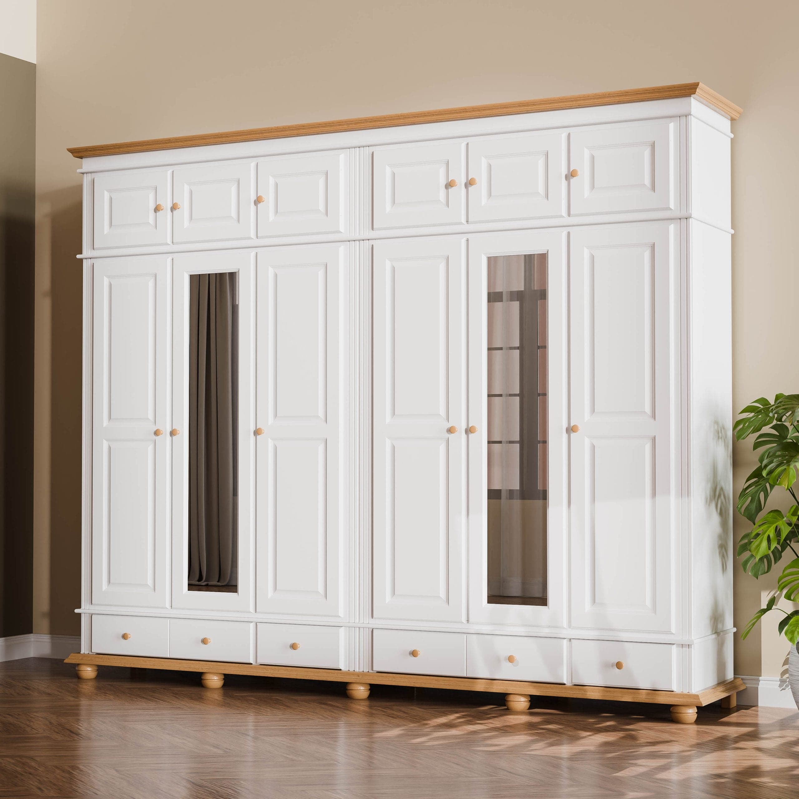 Armoire Nordby à 6 portes en bois massif avec élément supérieur