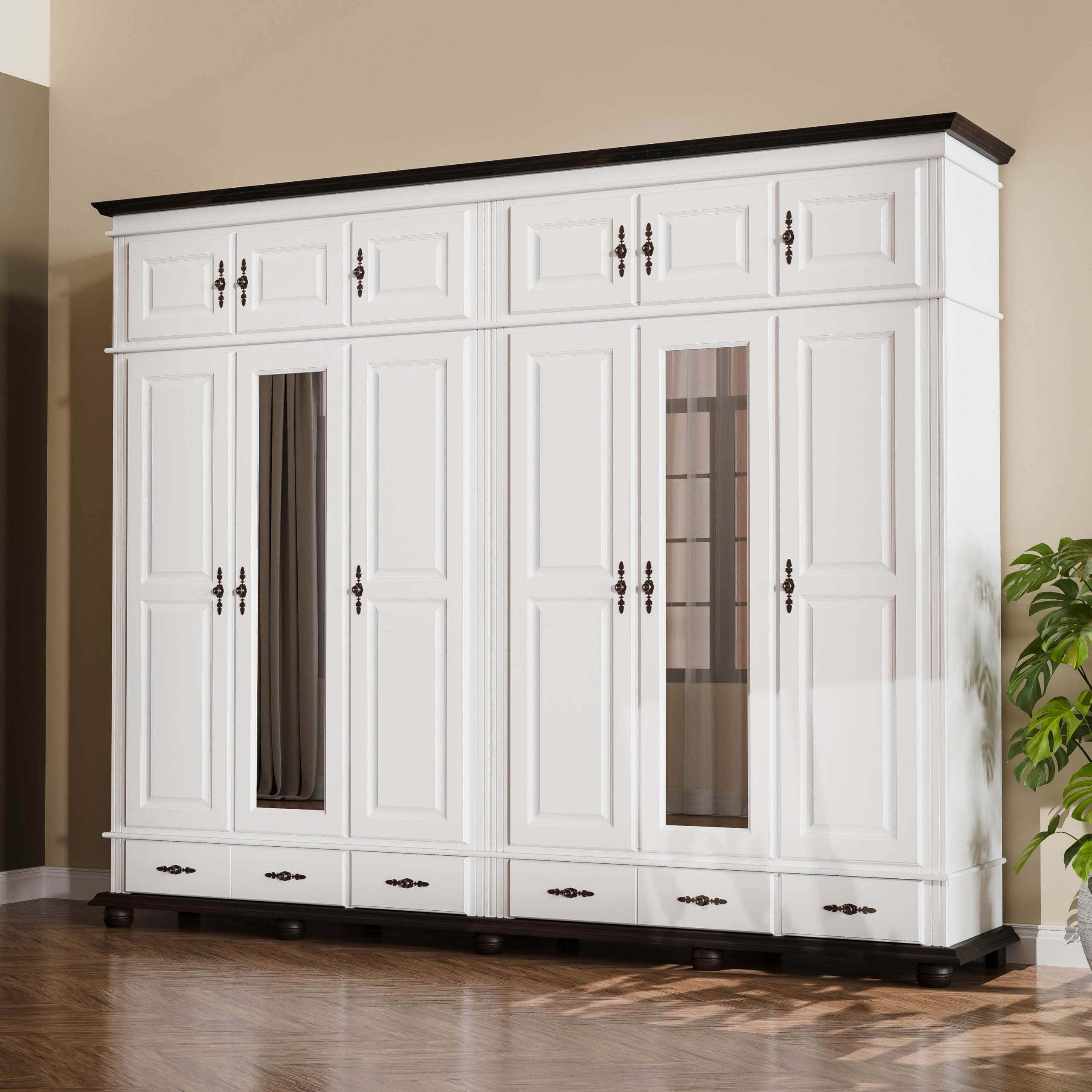 Armoire Nordby à 6 portes en bois massif avec élément supérieur