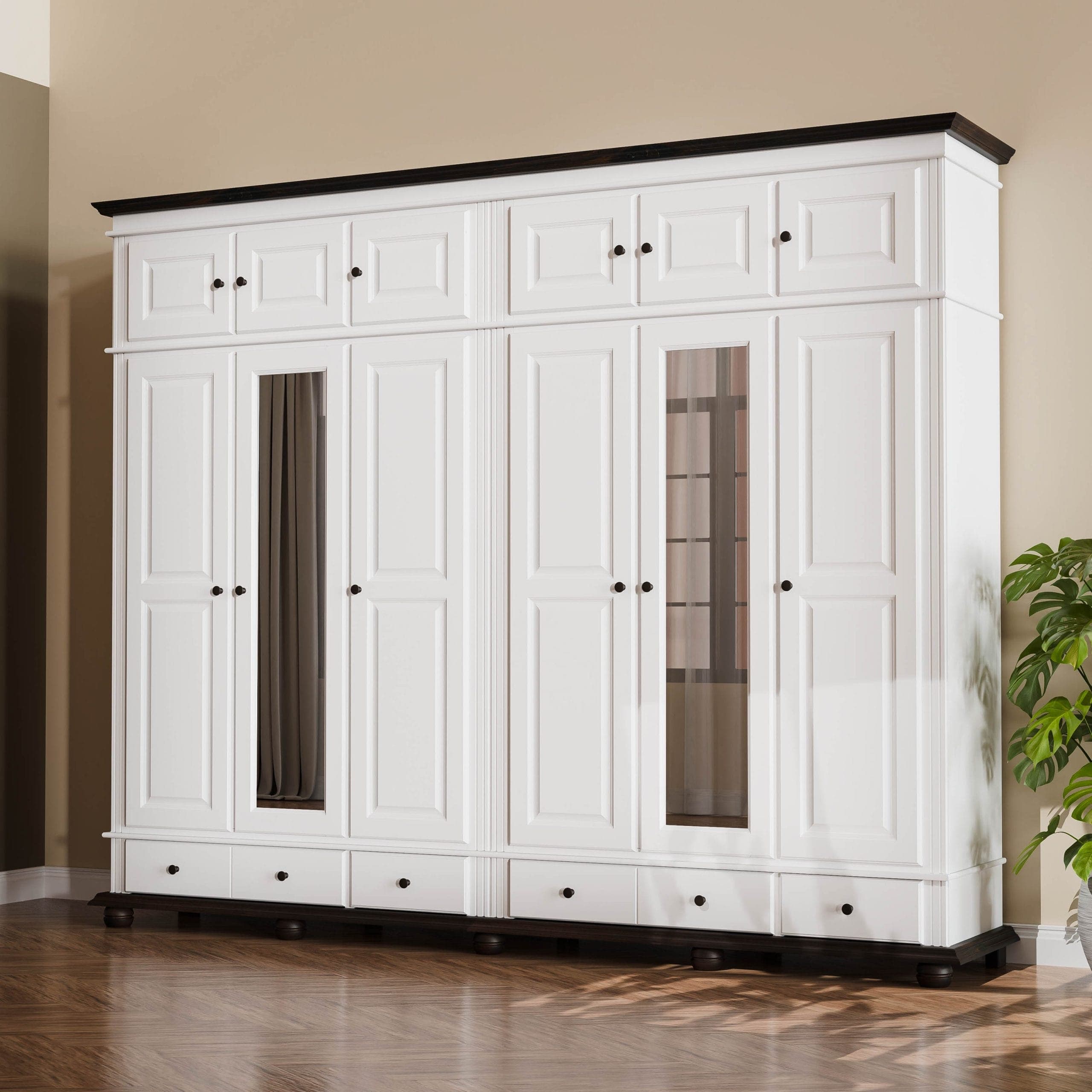 Armoire Nordby à 6 portes en bois massif avec élément supérieur