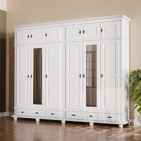 Armoire Nordby à 6 portes en bois massif avec élément supérieur