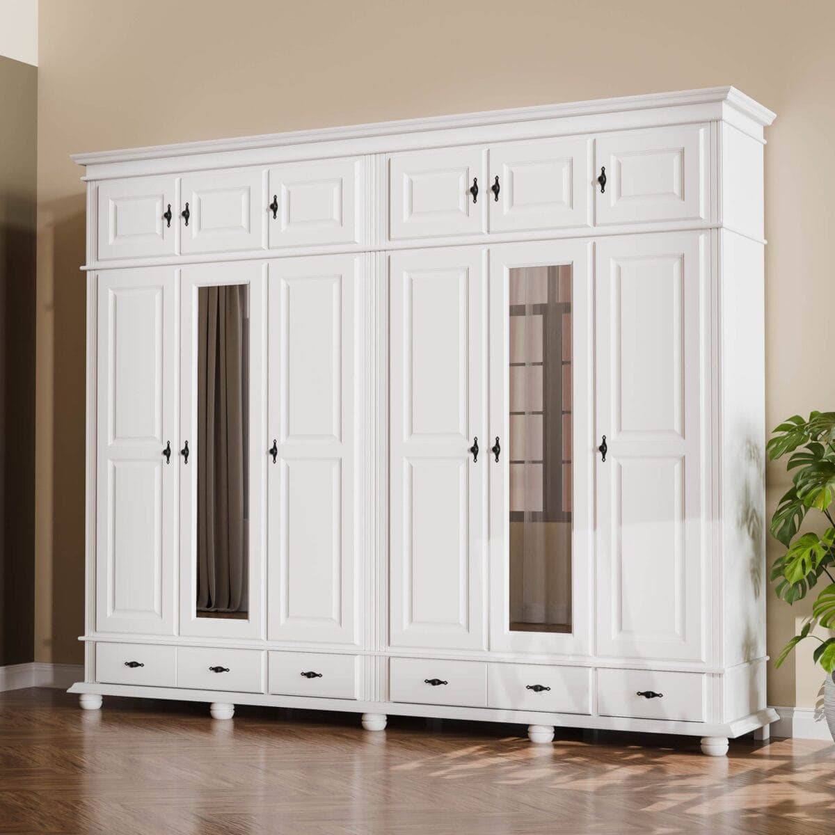 Armoire Nordby à 6 portes en bois massif avec élément supérieur