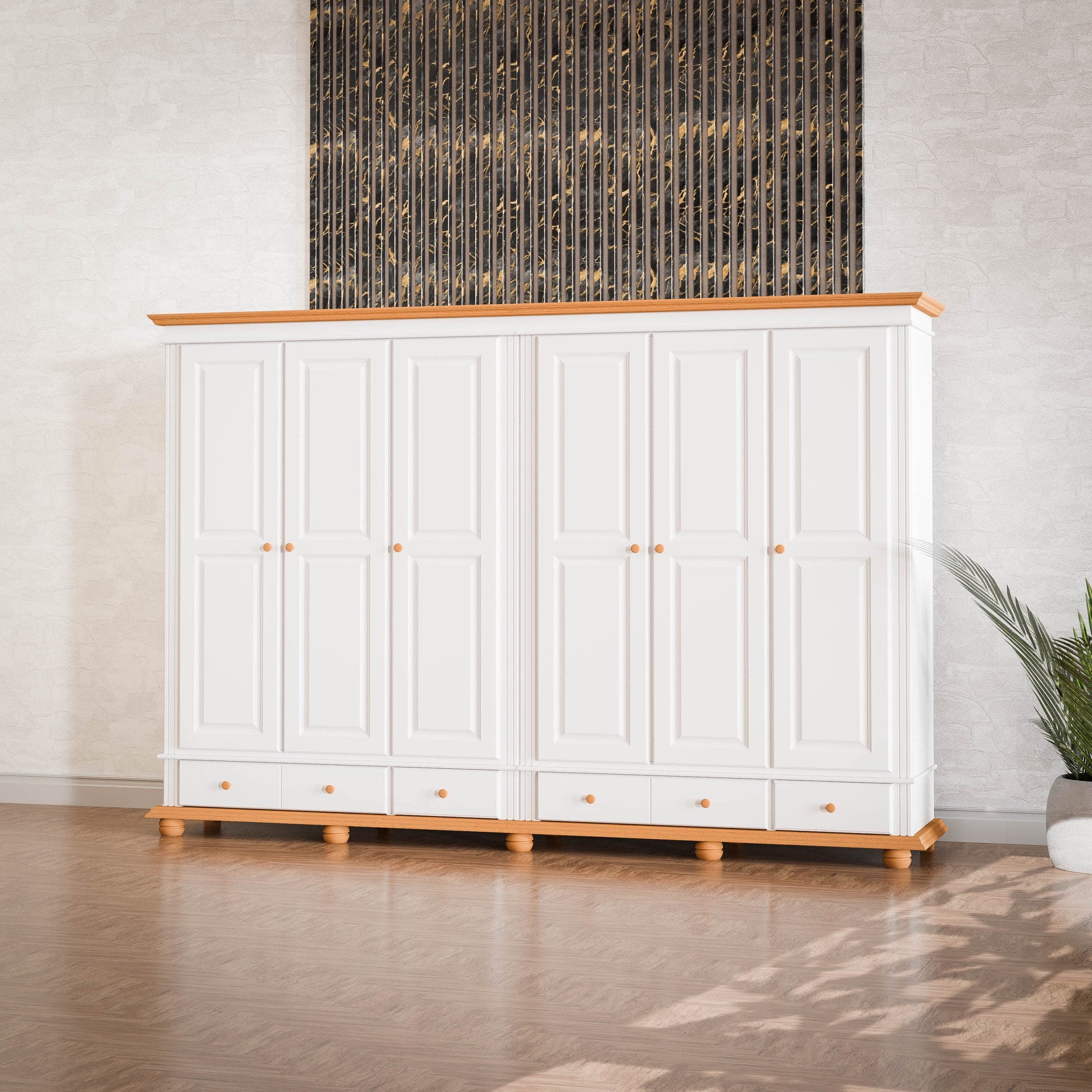 Armoire en bois massif Nordby à 6 portes et étagères