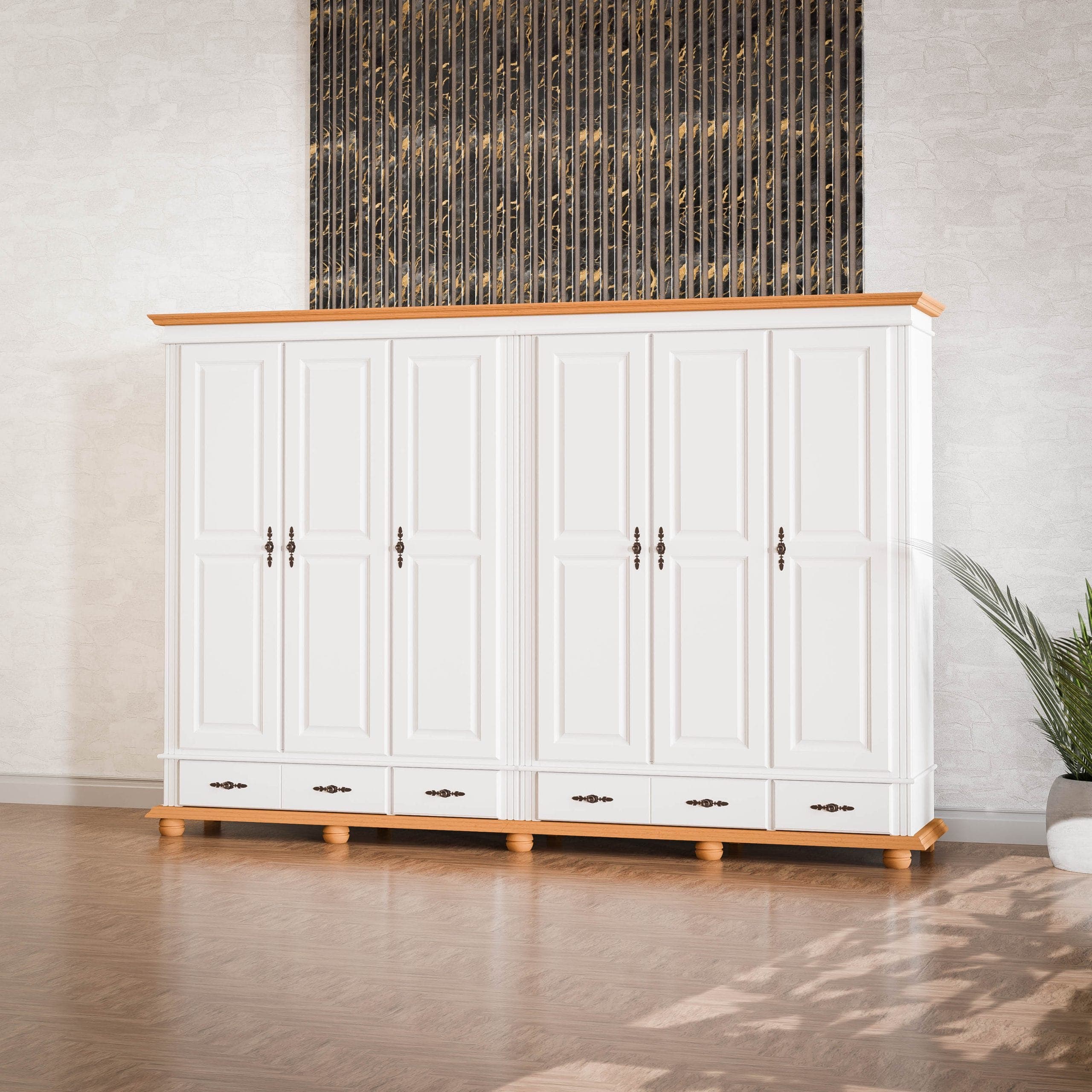 Armoire en bois massif Nordby à 6 portes et étagères